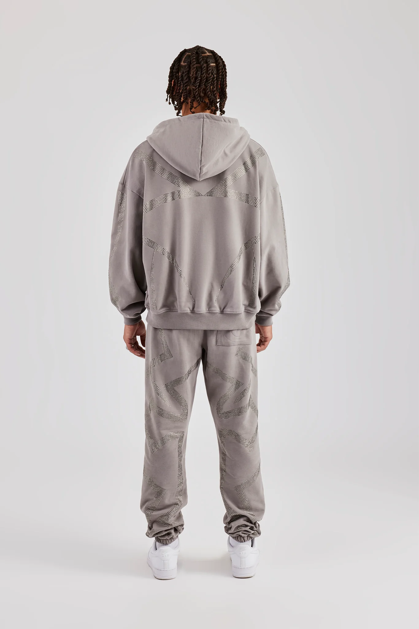Rhinestone Cross Zip Through Tracksuit - Charcoal - Image 3