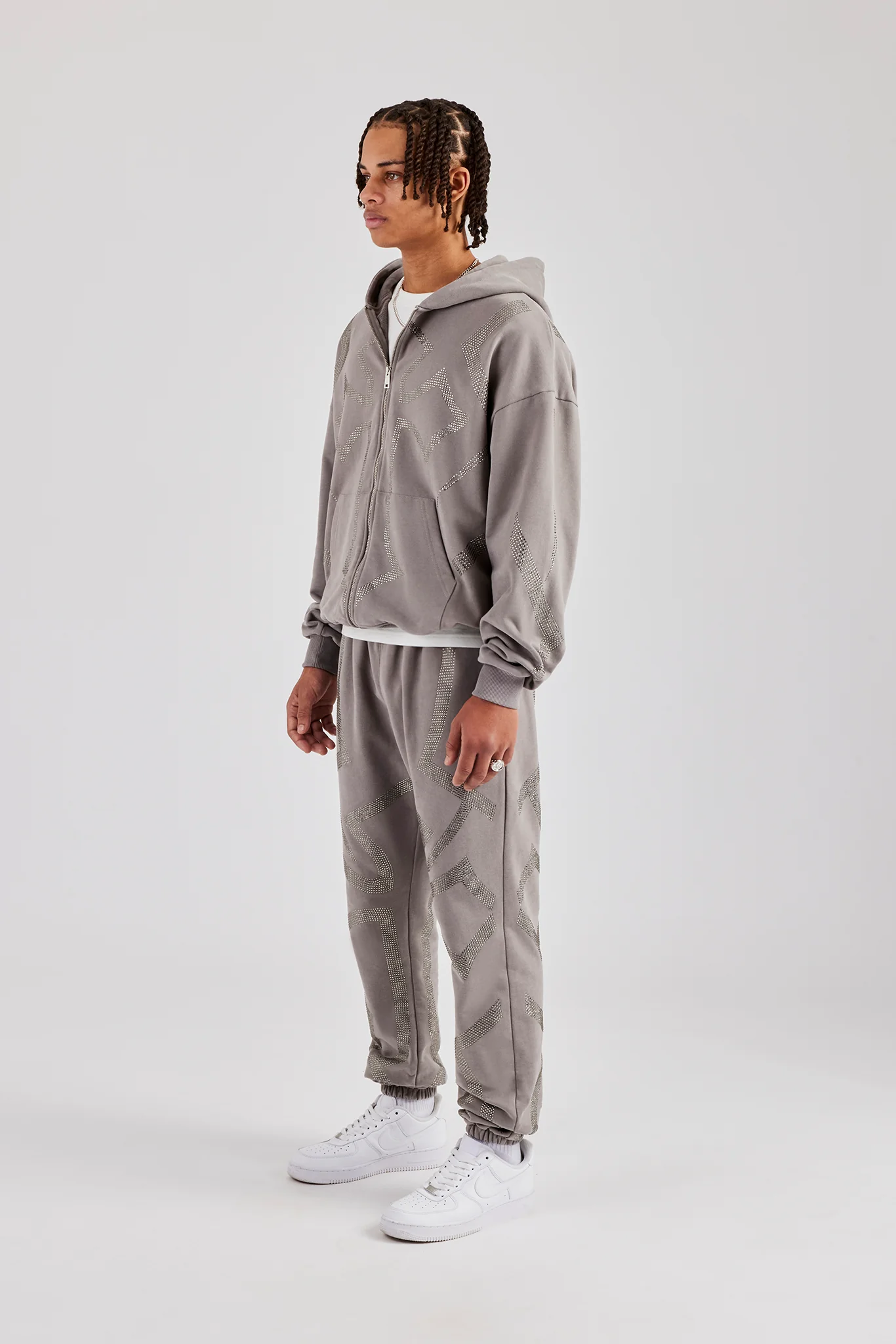 Rhinestone Cross Zip Through Tracksuit - Charcoal - Image 6