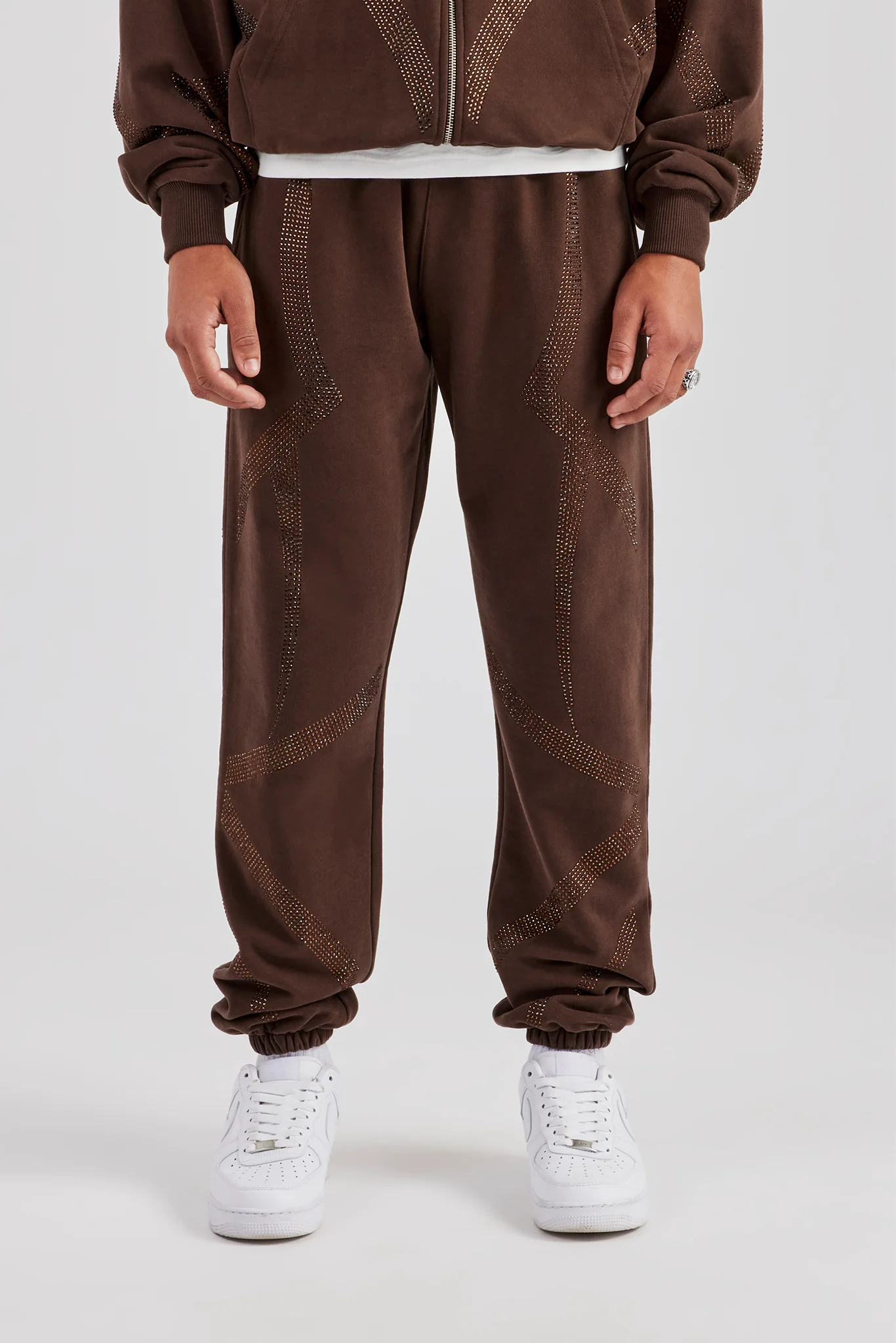 Rhinestone Diamond Cuffed Jogger - Chocolate - Image 2