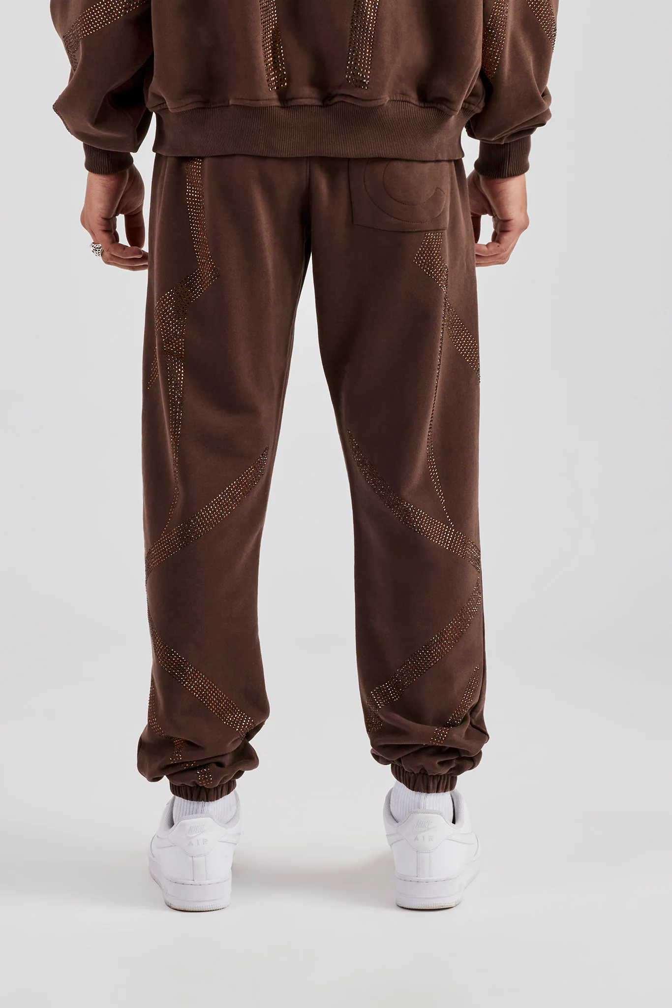 Rhinestone Diamond Cuffed Jogger - Chocolate - Image 4