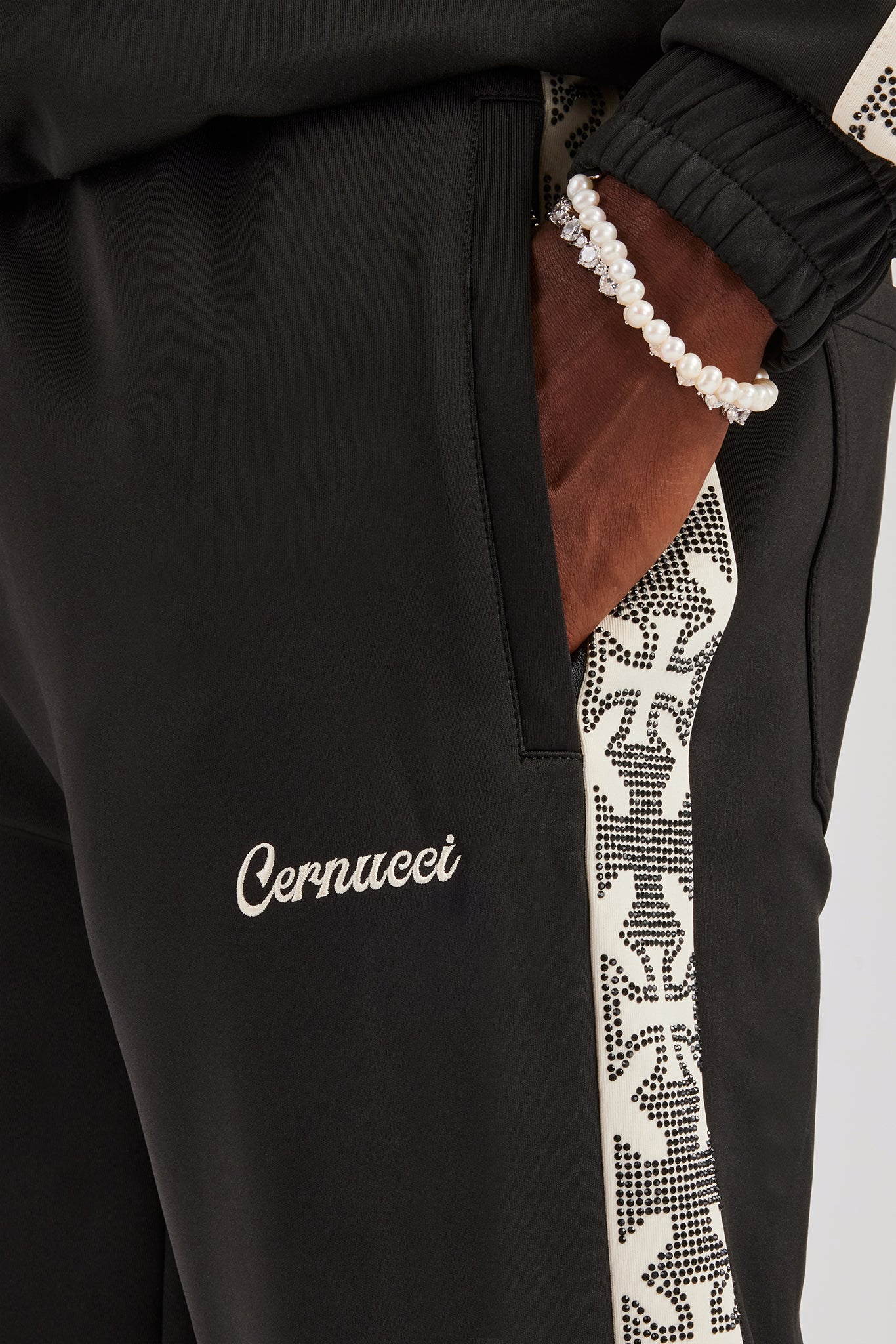 Rhinestone Embellished Track Pant - Black - Image 2