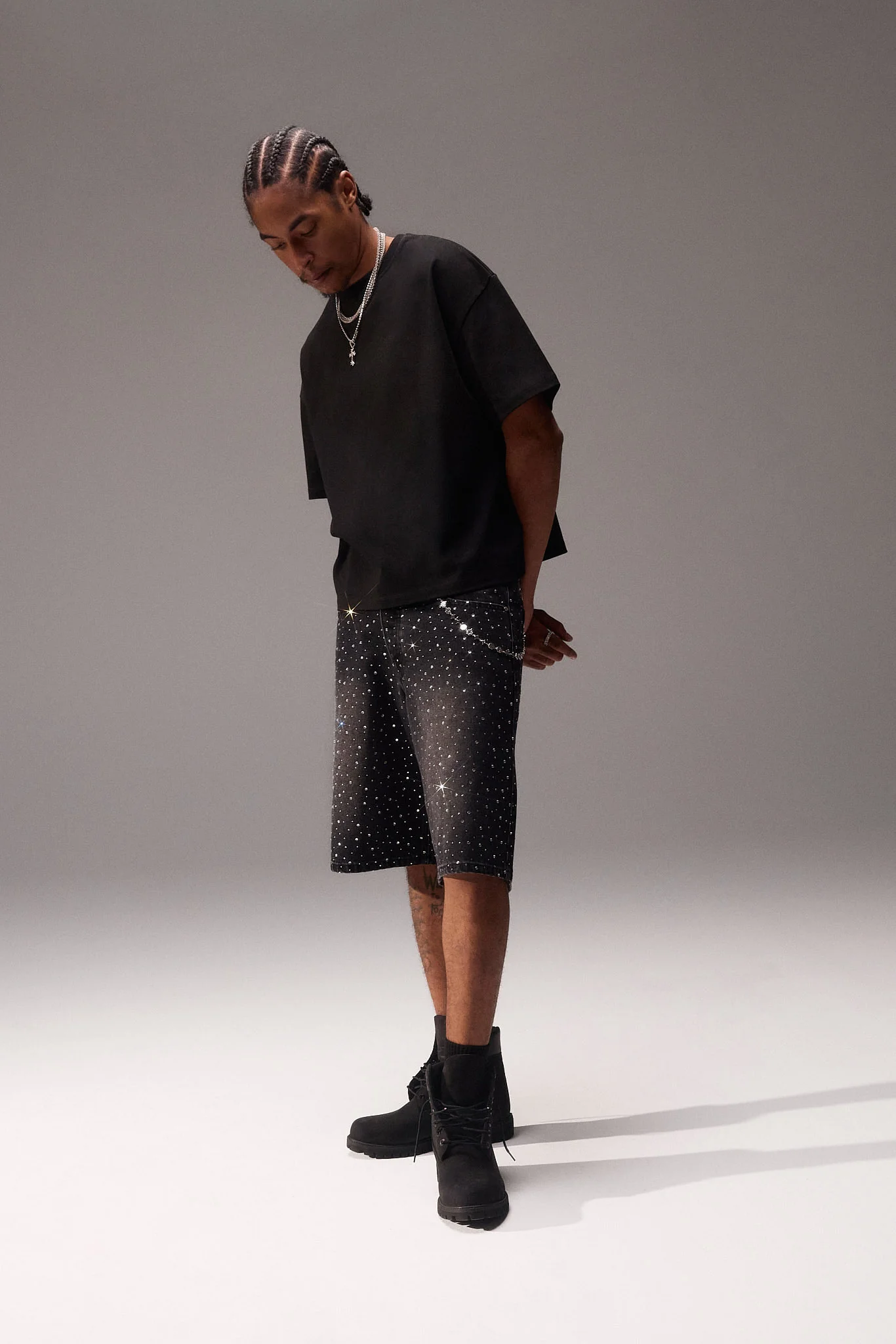Rhinestone Denim Jort - Washed Black - Image 3