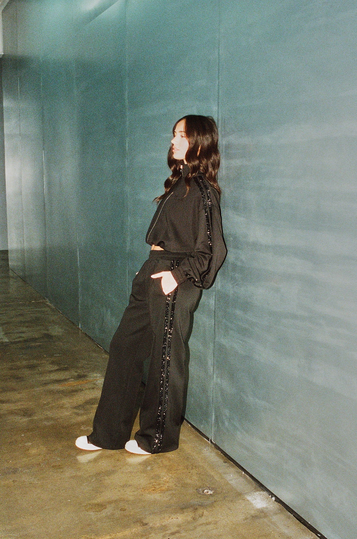Rhinestone Taping Wide Leg Trouser - Black - Image 2