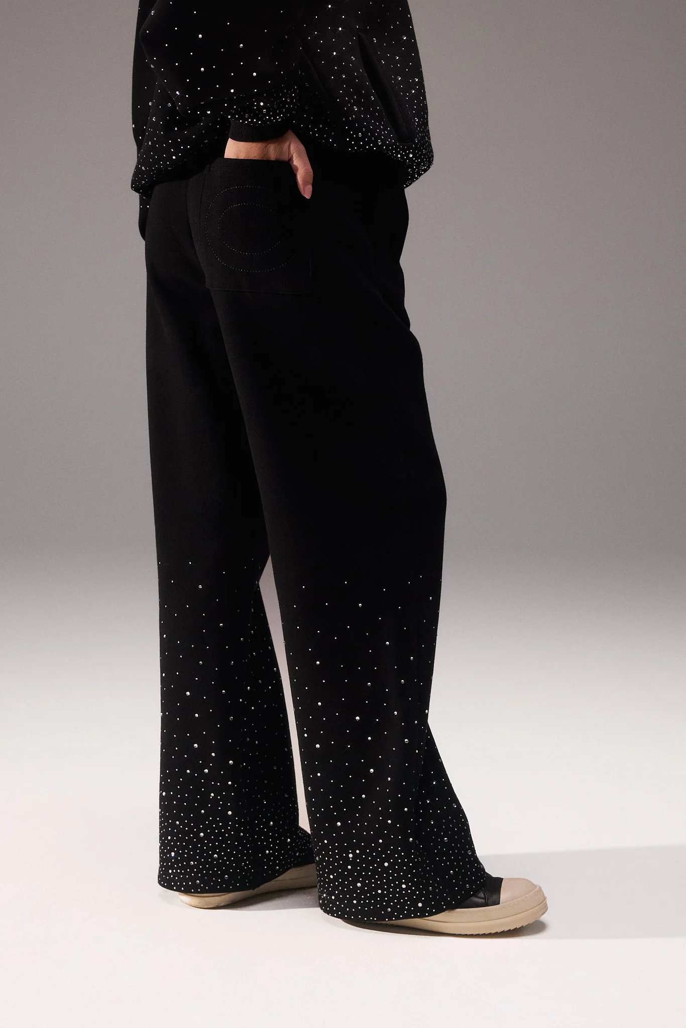 Rhinestone Wide Leg Jogger - Black - Image 2