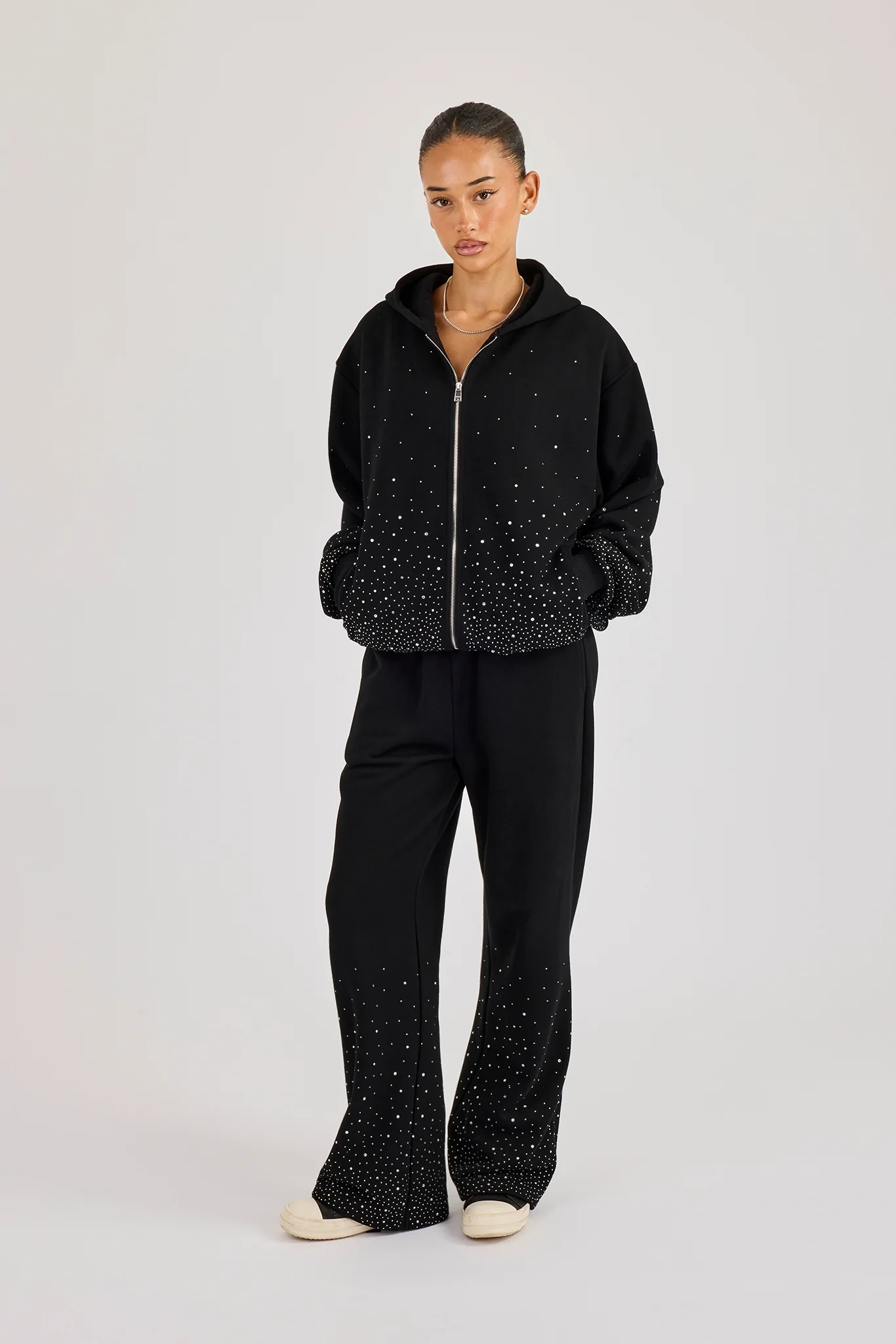 Rhinestone Wide Leg Jogger - Black - Image 4