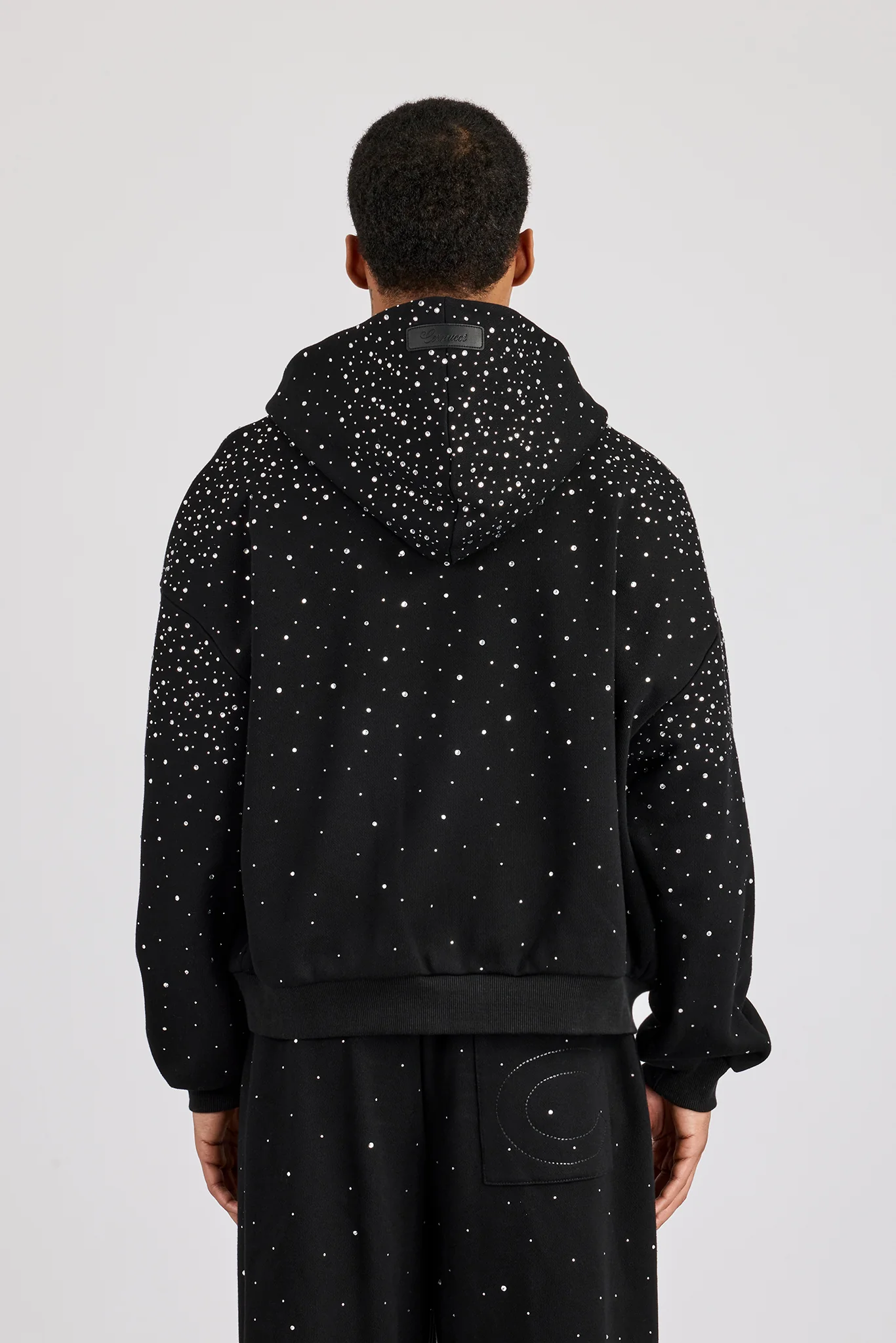 Rhinestone Zip Through Hoodie - Black - Image 4