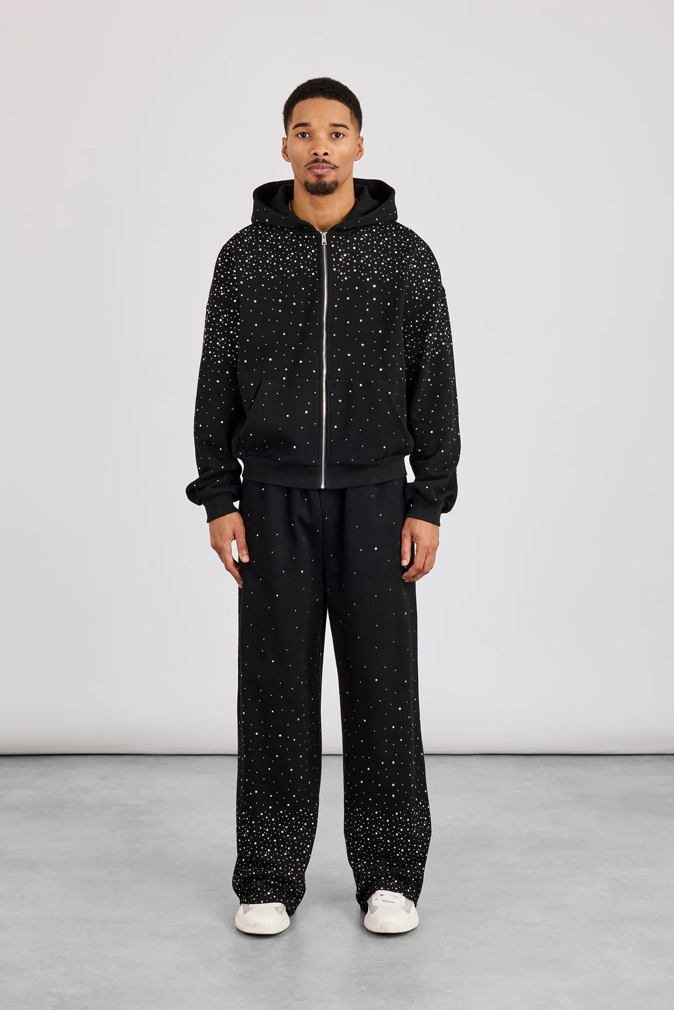 Rhinestone Zip Through Tracksuit - Black - Image 3