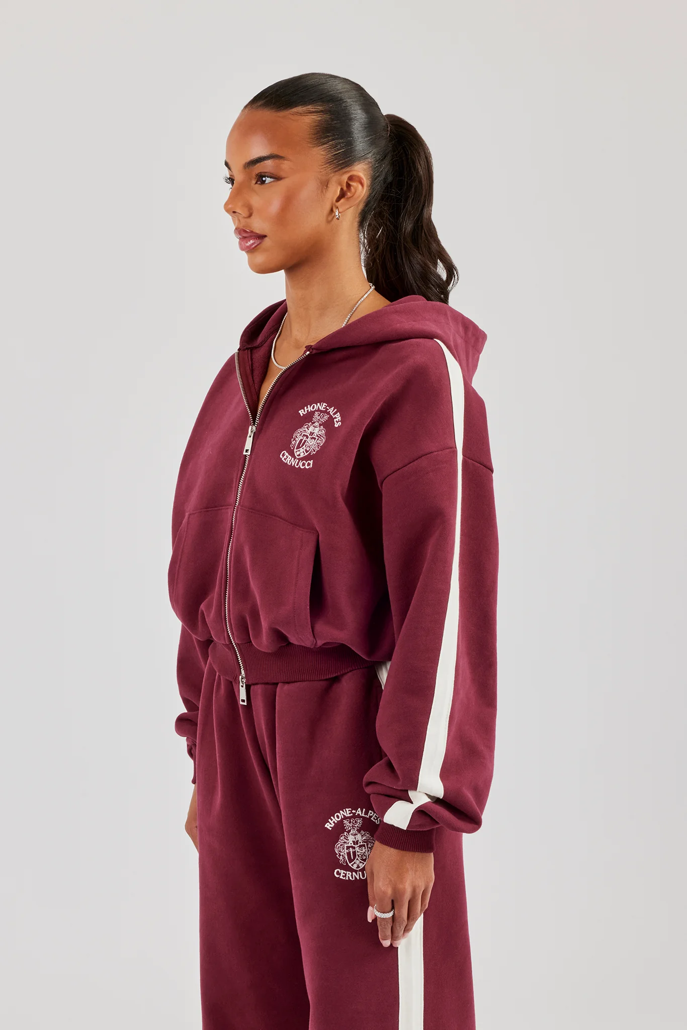 Rhone Alpes Boxy Zip Through Hoodie - Burgundy - Image 3