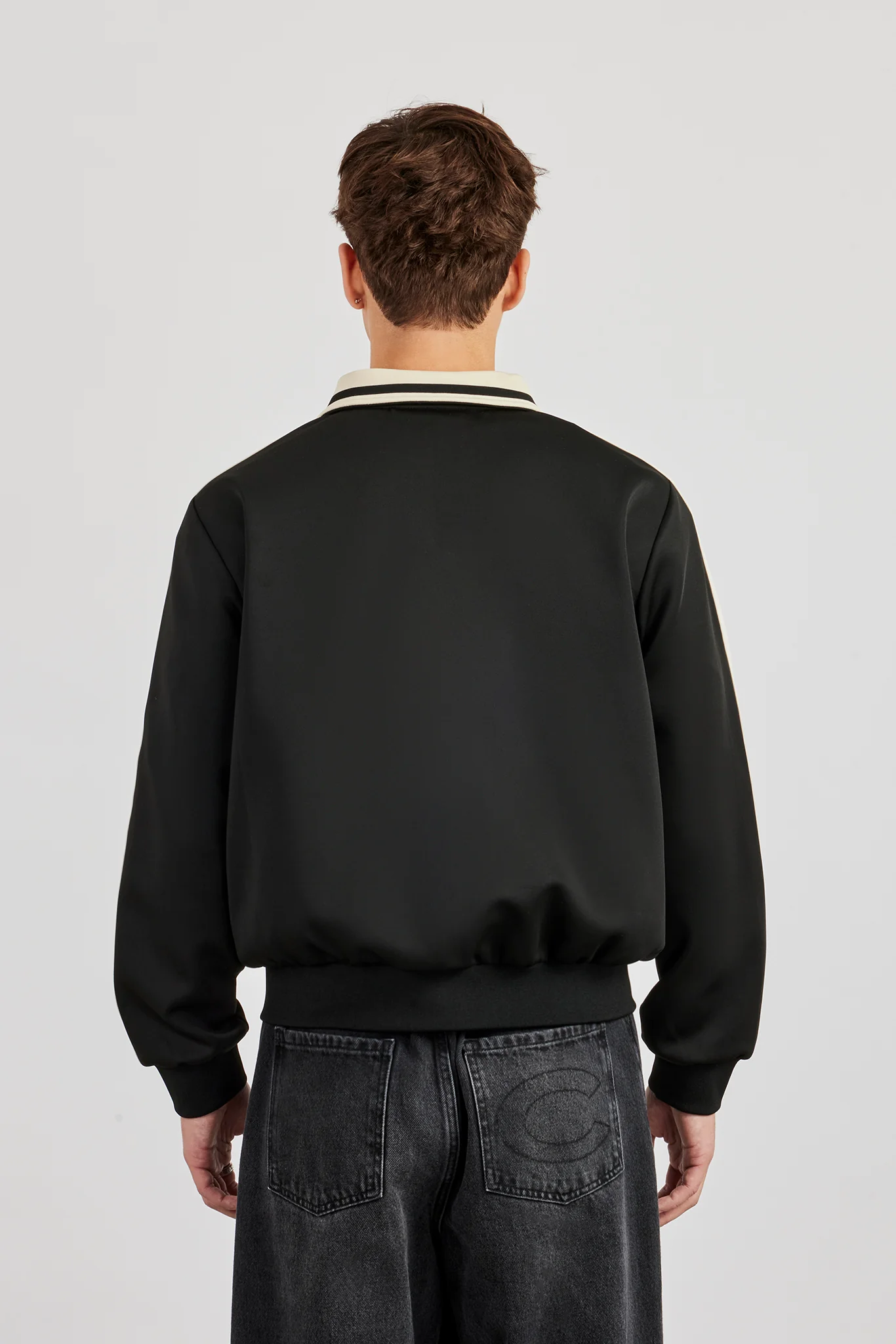 Rib Collar Regular Track Jacket - Black - Image 4