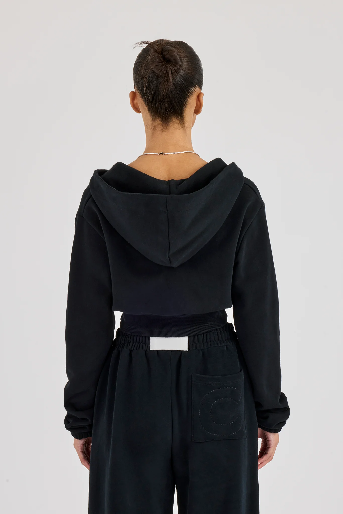 Rib Contrast Fitted Zip Hoodie - Black - Image 2