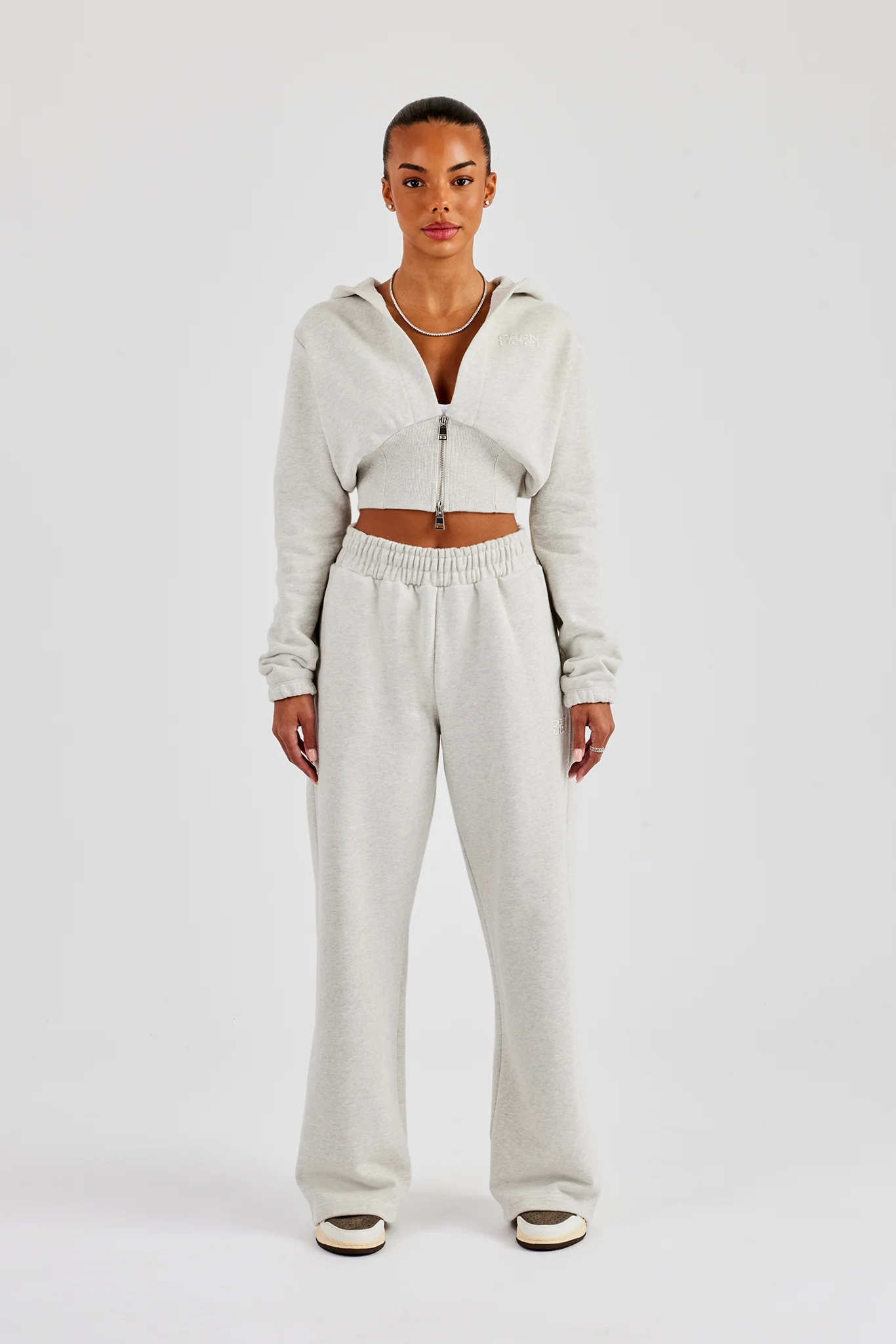 Rib Contrast Fitted Zip Tracksuit - Ash Grey - Image 3