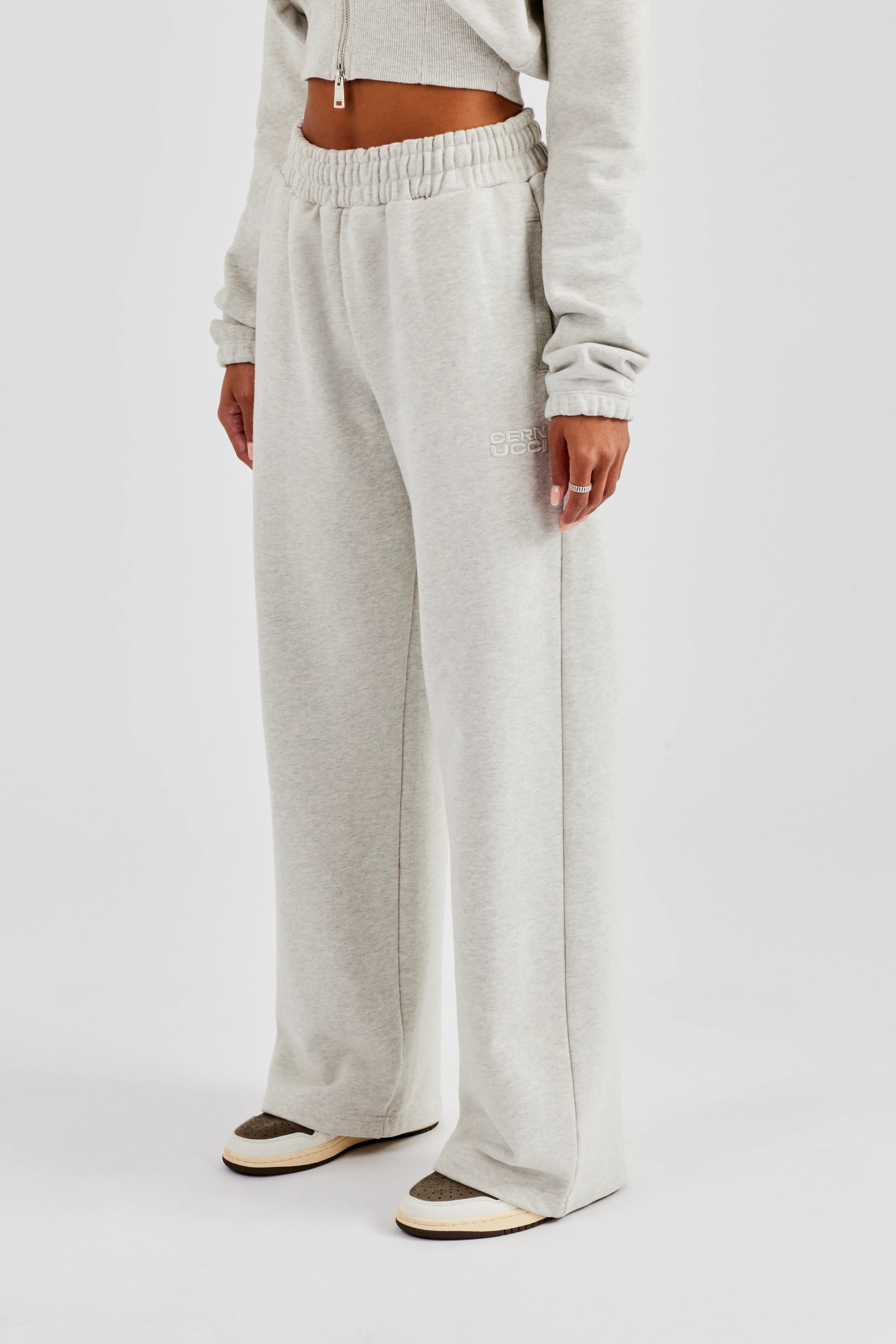 Rib Contrast Fitted Zip Tracksuit - Ash Grey - Image 4