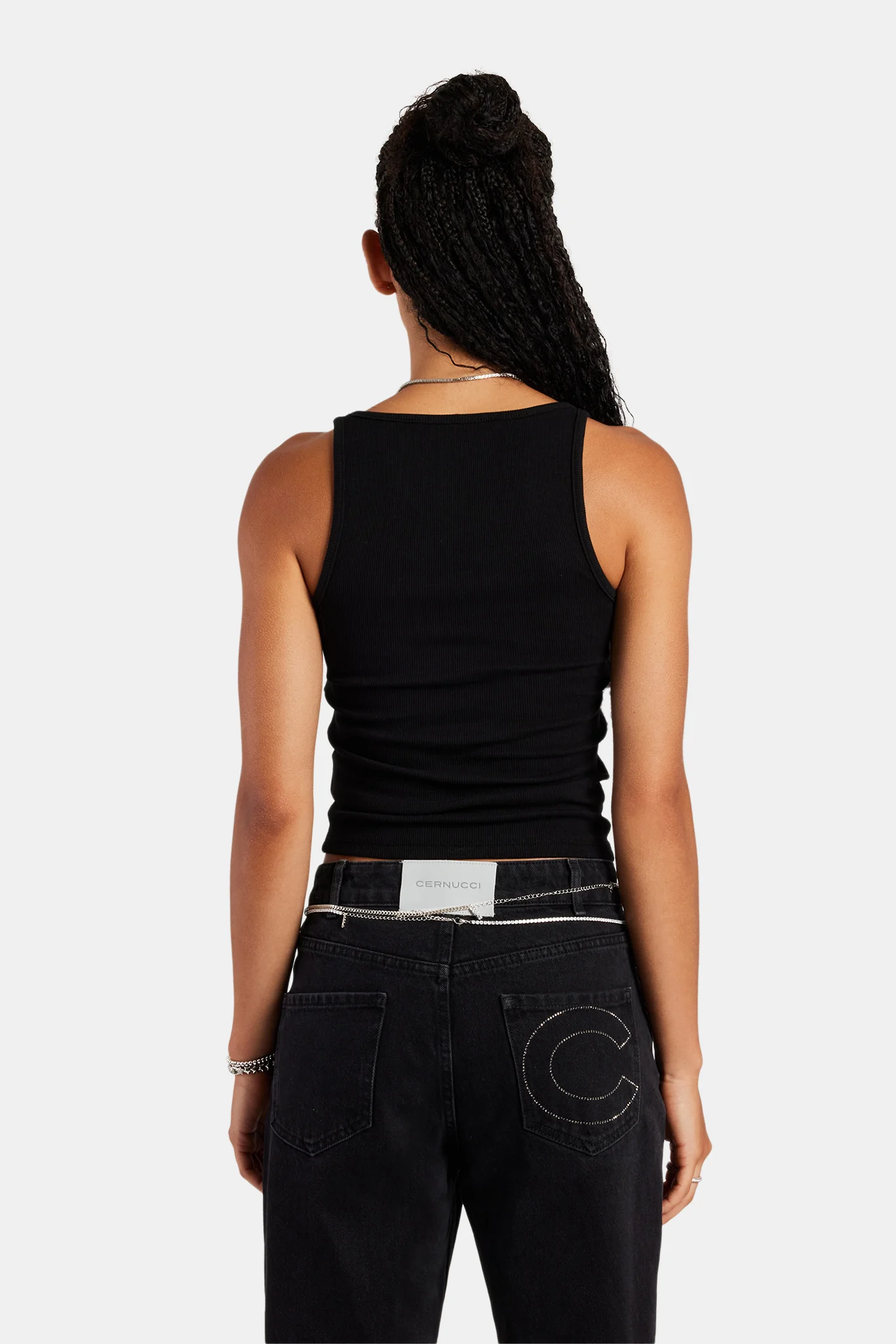 Rib Glitter Applique Vest Top - Black - Image 3