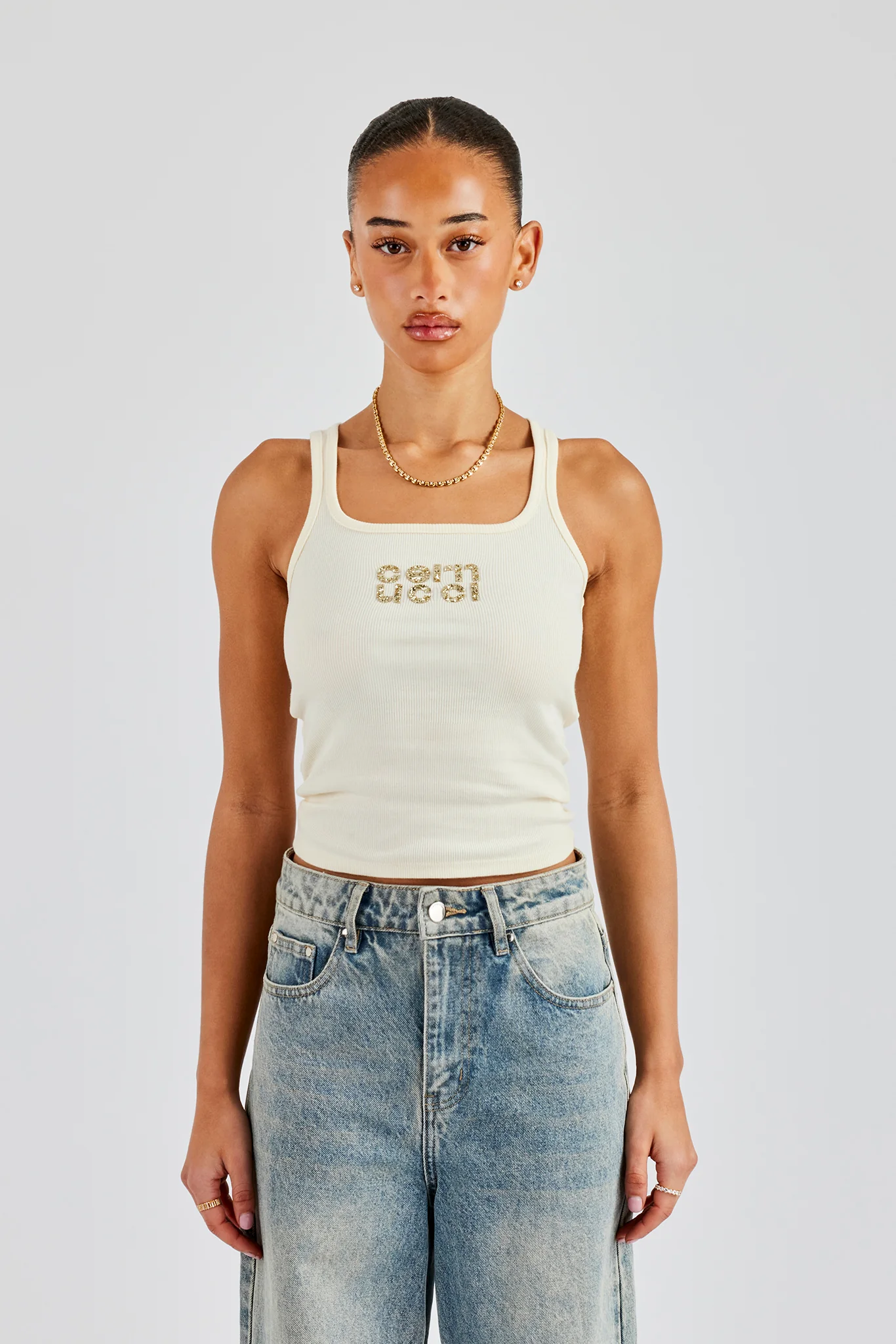 Rib Glitter Applique Vest Top - Butter Yellow - Image 3