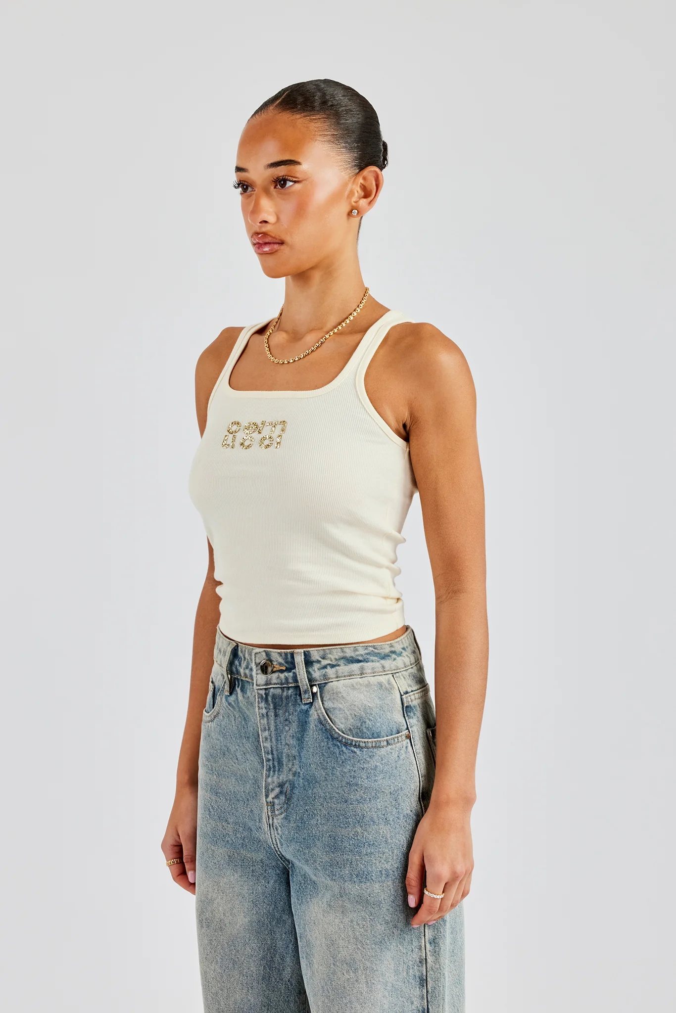 Rib Glitter Applique Vest Top - Butter Yellow - Image 4