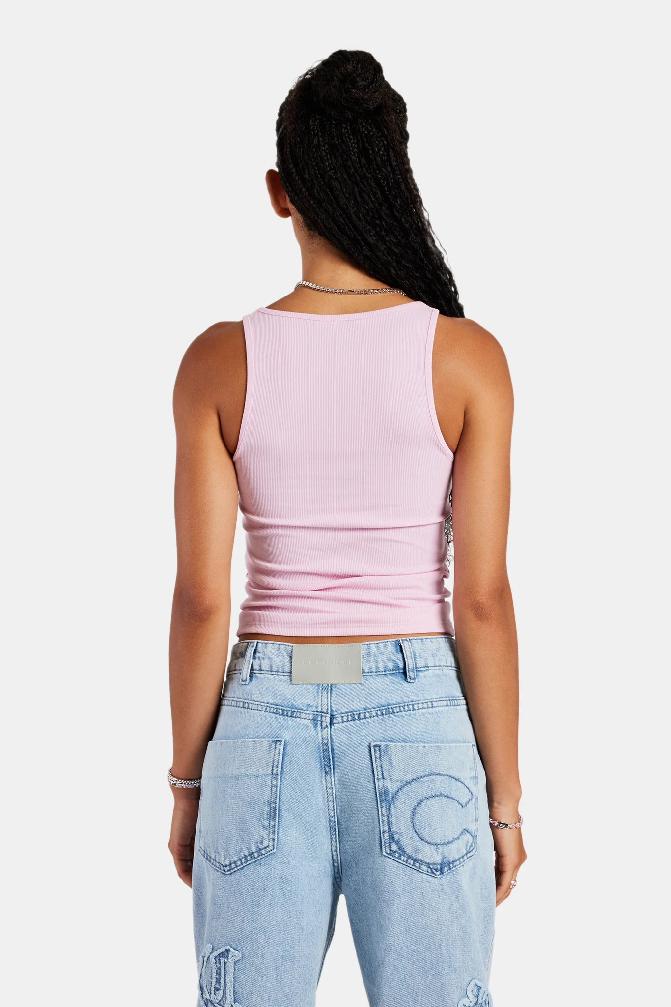 Rib Glitter Applique Vest Top - Pink - Image 3