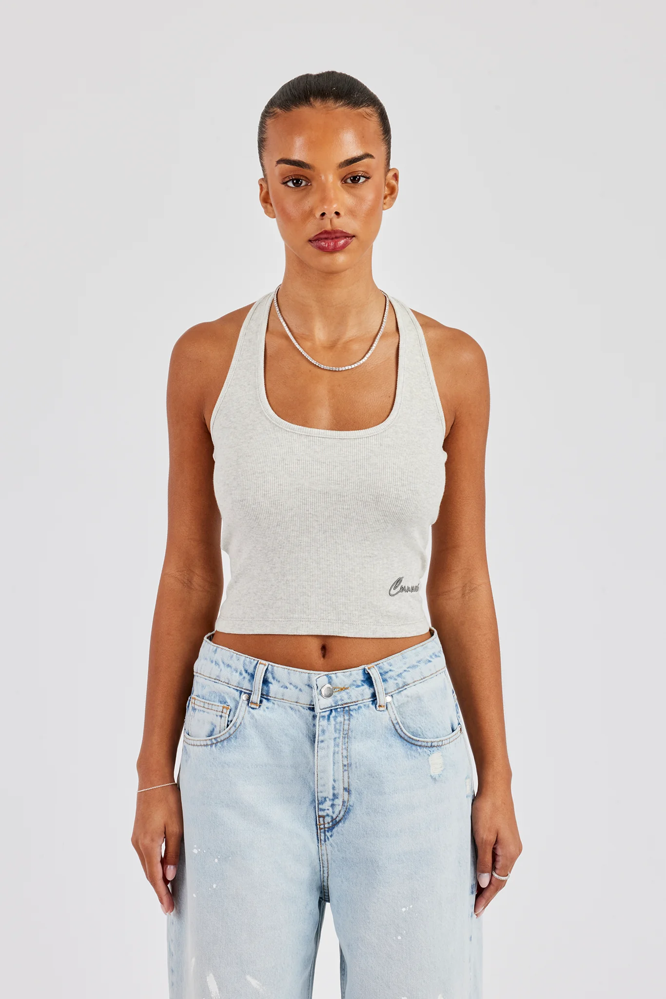 Rib Halterneck Top - Ash Grey - Image 3