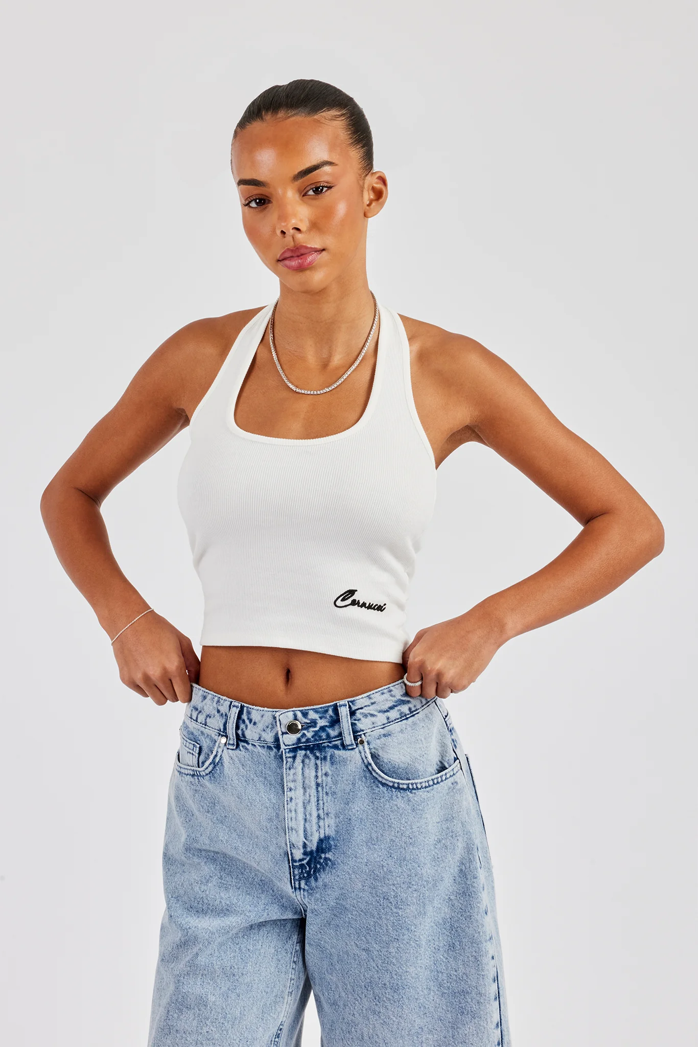 Rib Halterneck Top - Off White - Image 4