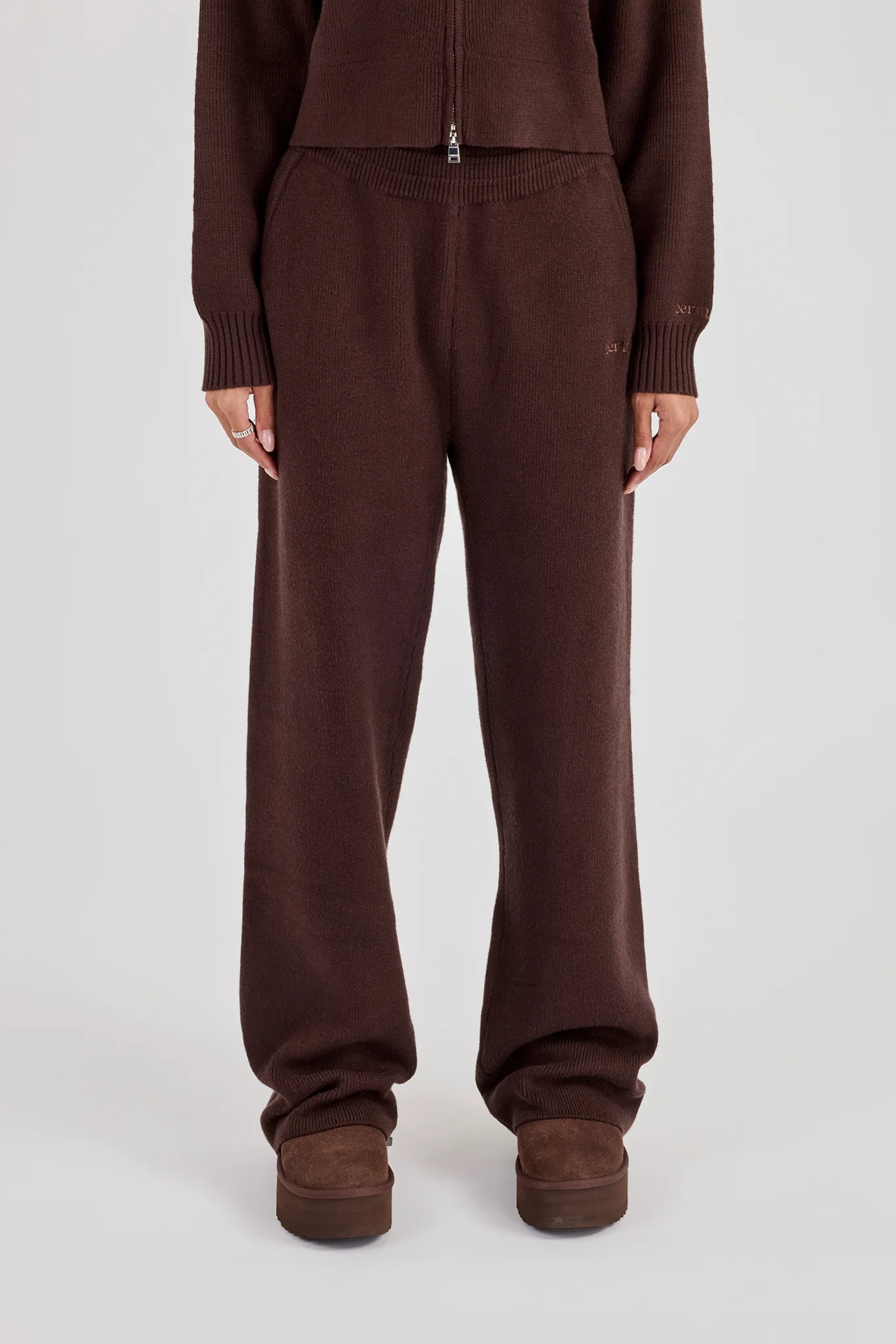 Rib Knit Jogger - Brown - Image 2