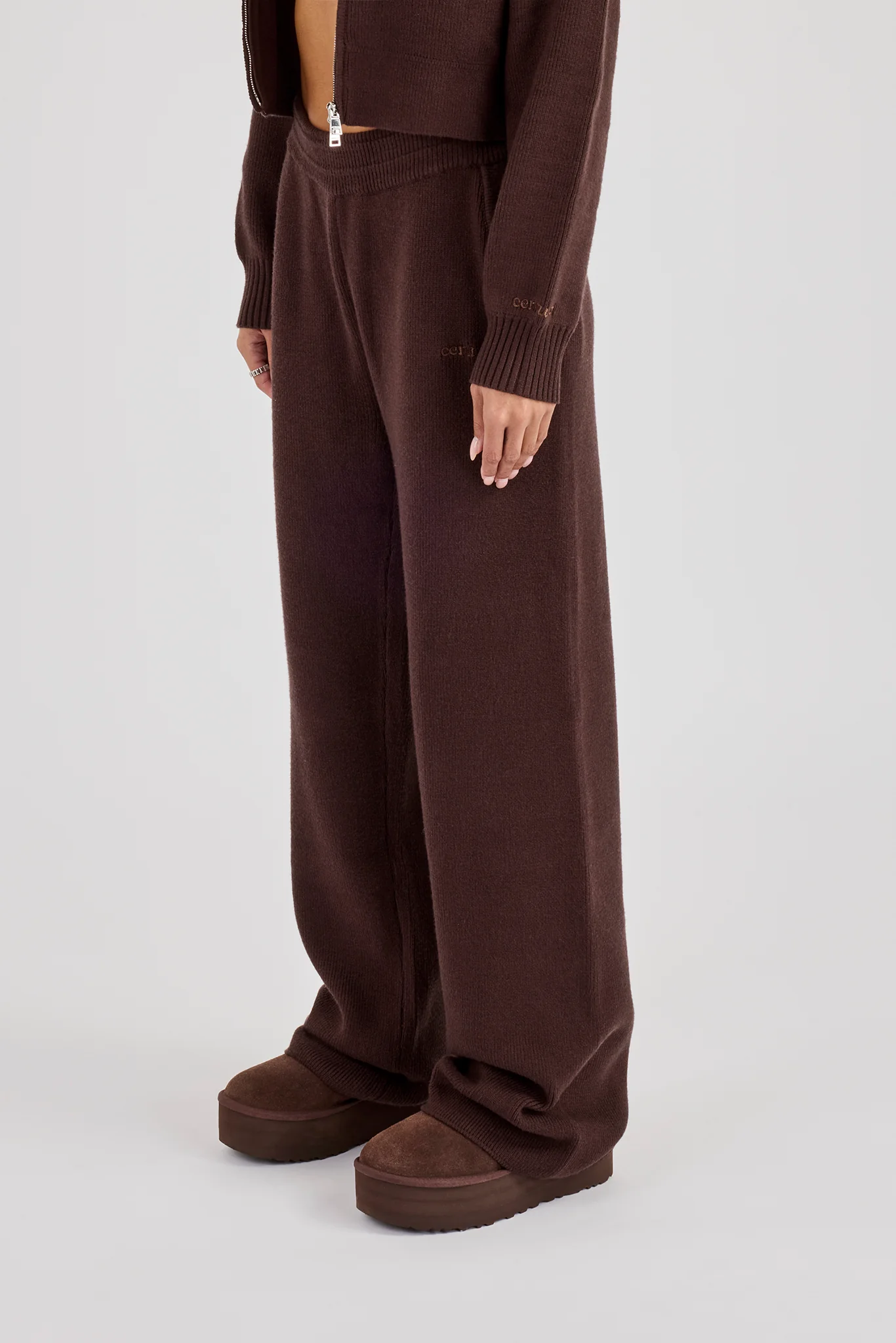Rib Knit Jogger - Brown - Image 4