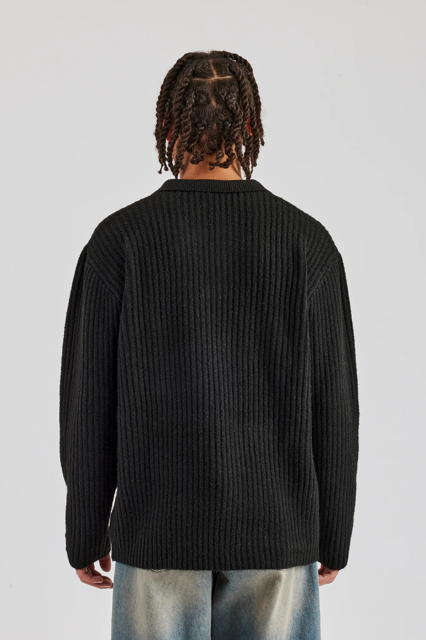 Rib Knit V Neck - Black - Image 4