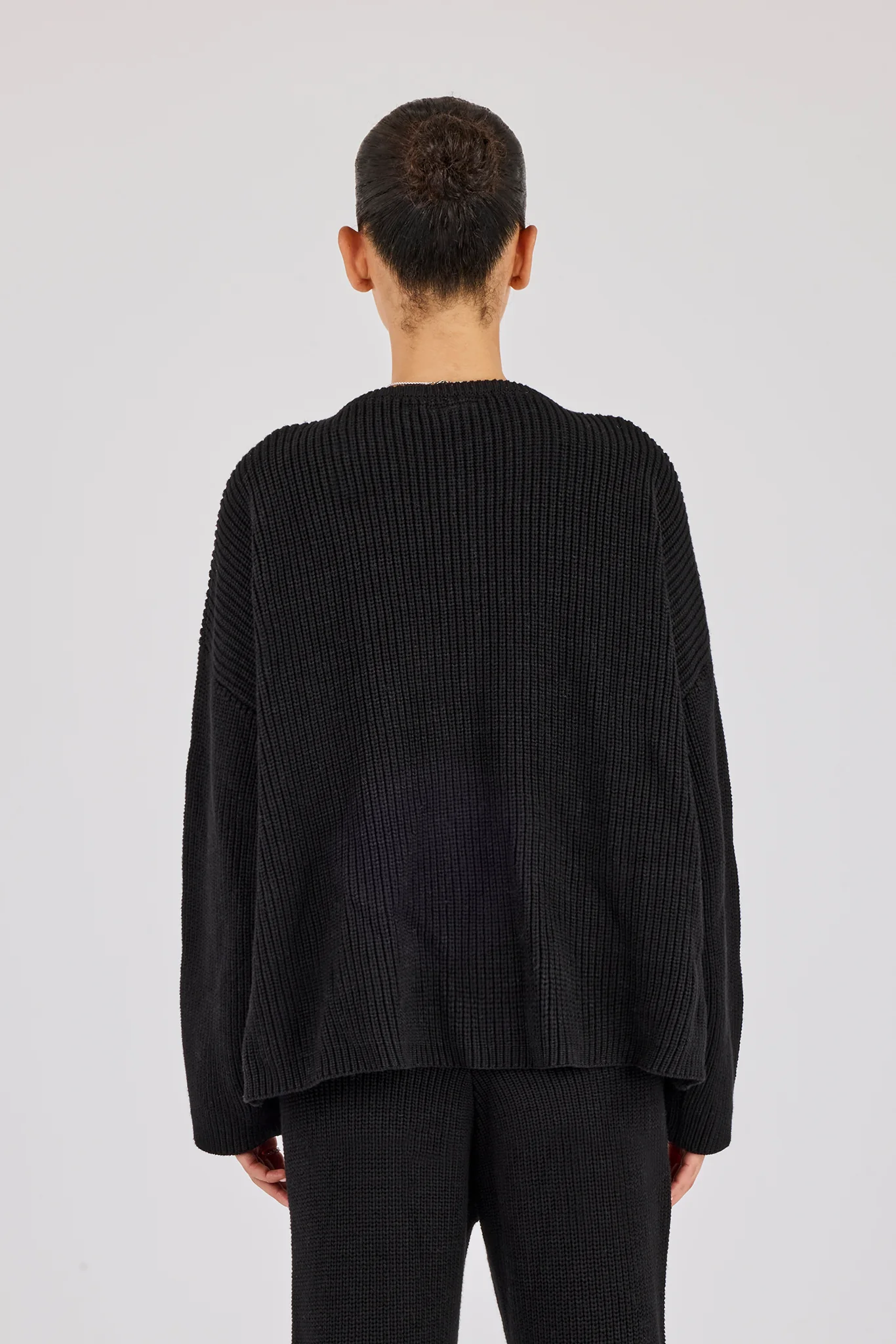 Ribbed Knit Collarless Bomber - Black - Image 3