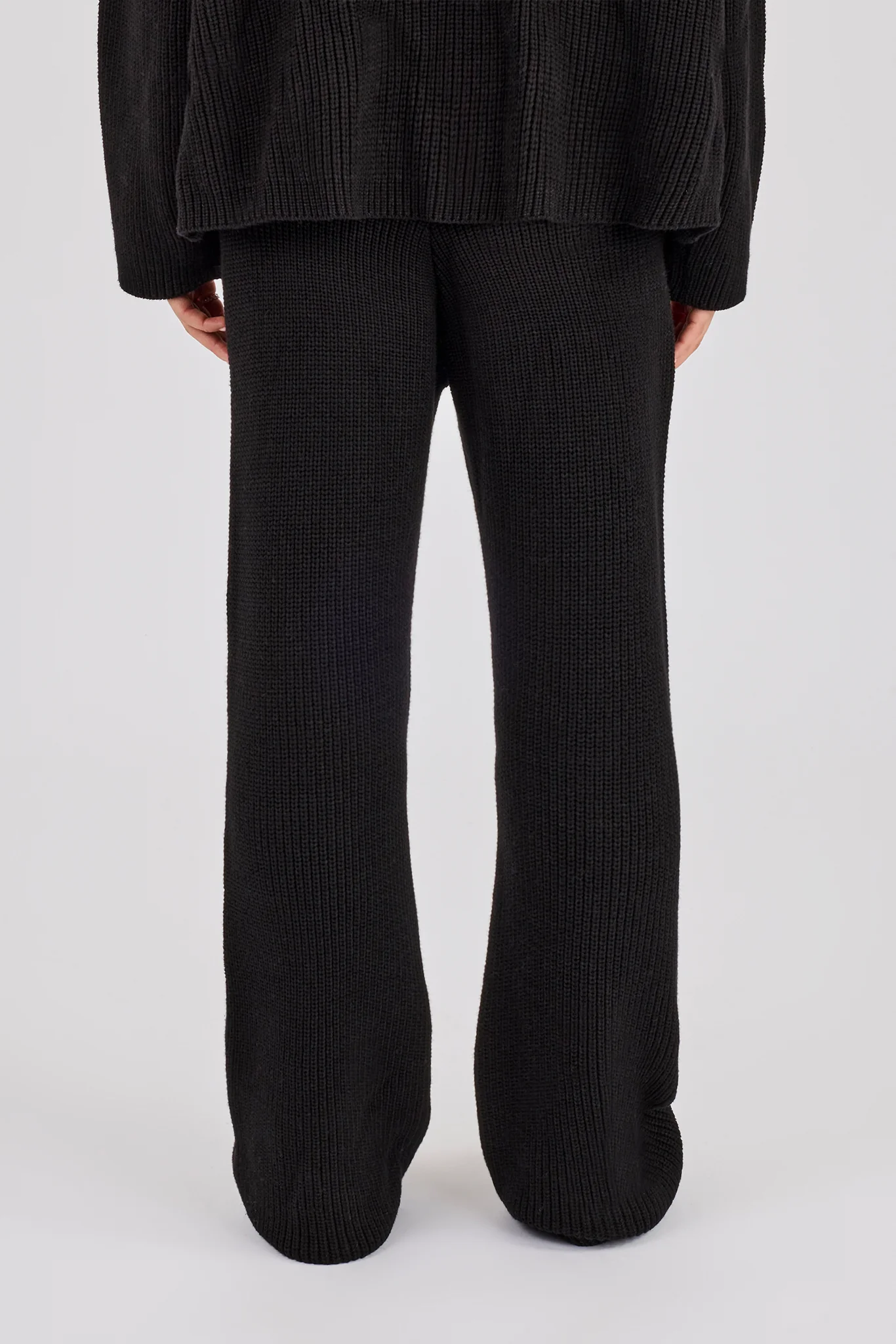 Ribbed Knit Wide Leg Jogger - Black - Image 3