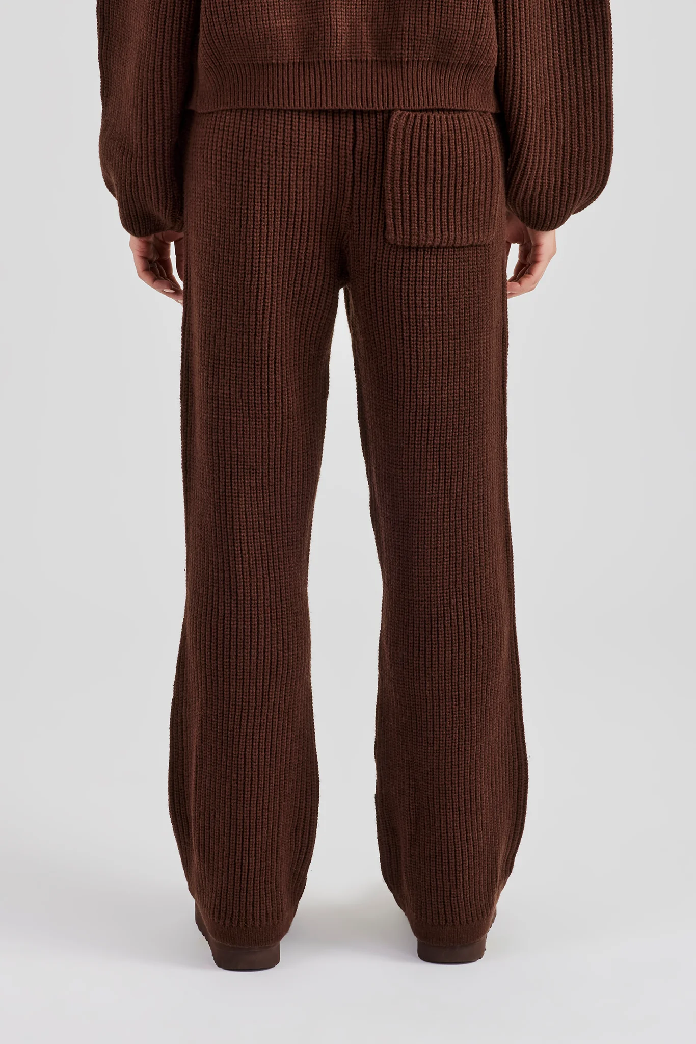 Ribbed Knitted Straight Leg Jogger - Chocolate - Image 4