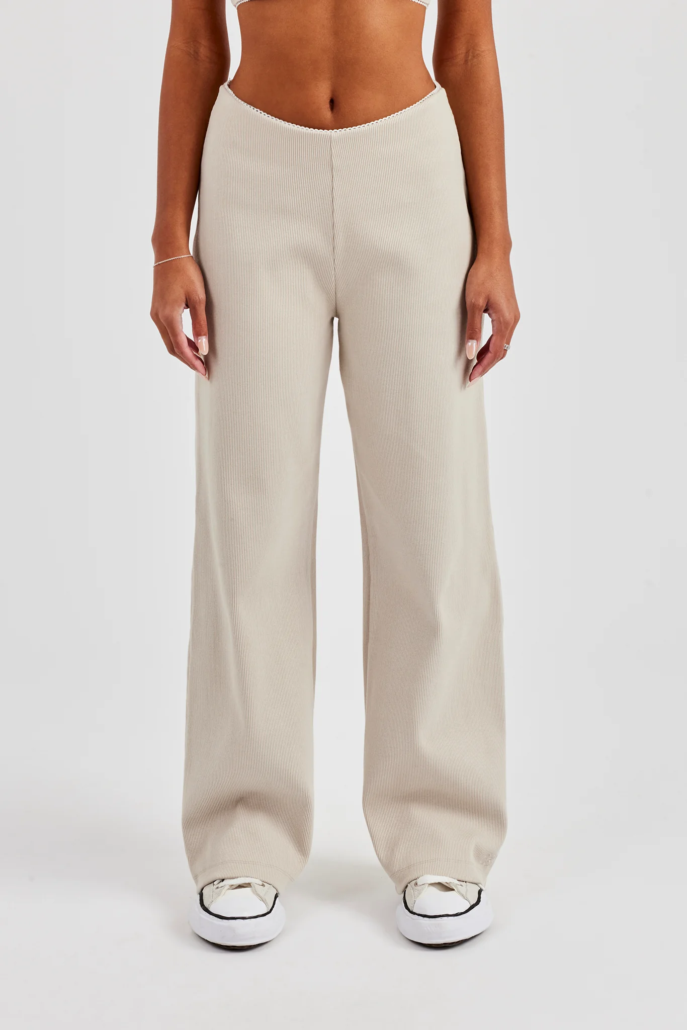 Ribbed Pant with Trim Detail - Stone - Image 2