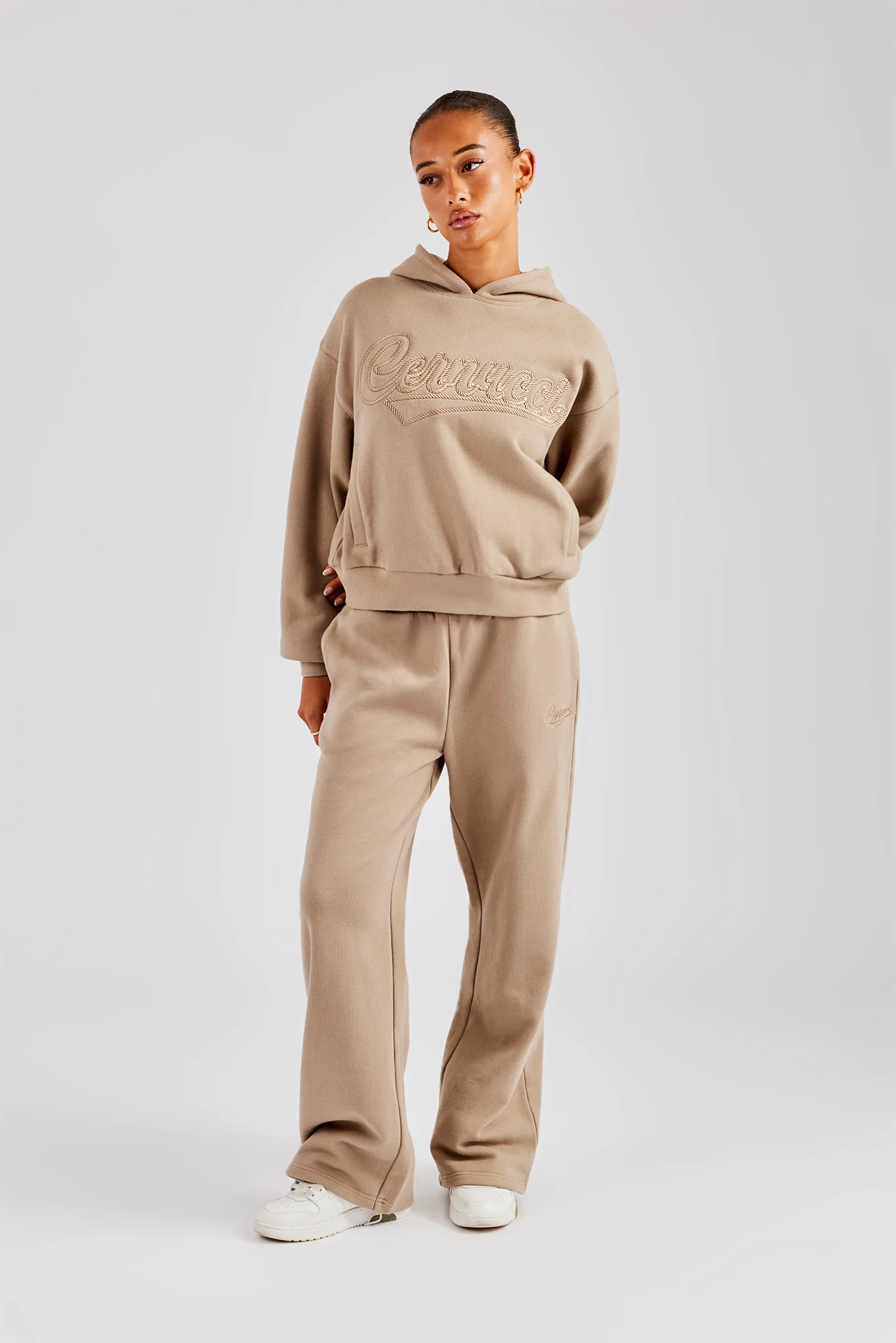 Rope Embroidery Wide Leg Jogger - Taupe - Image 2