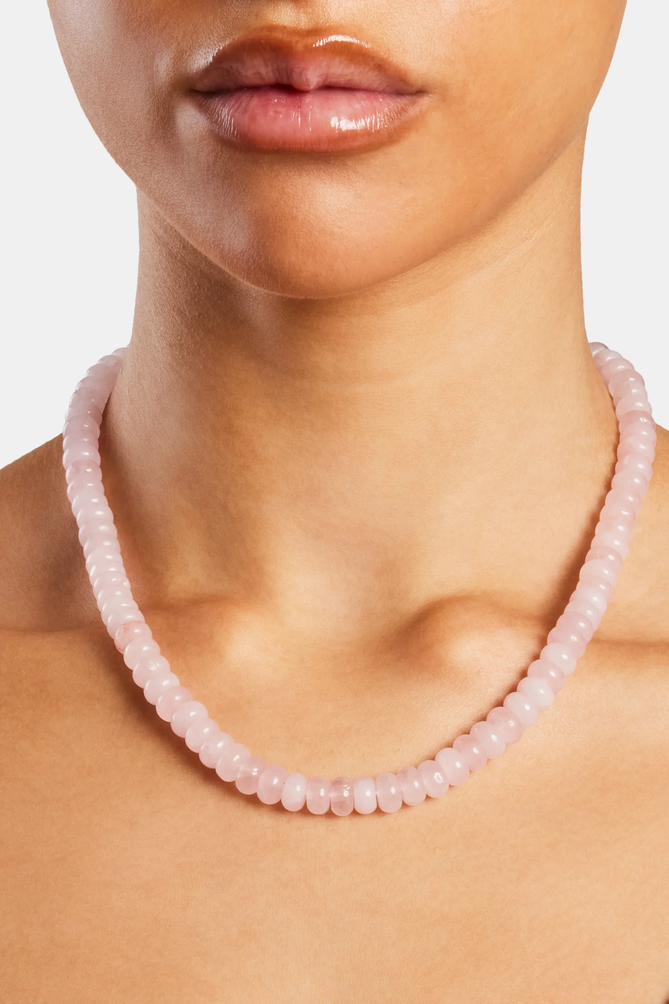 Rose Quartz Bead Necklace - White - 6mm