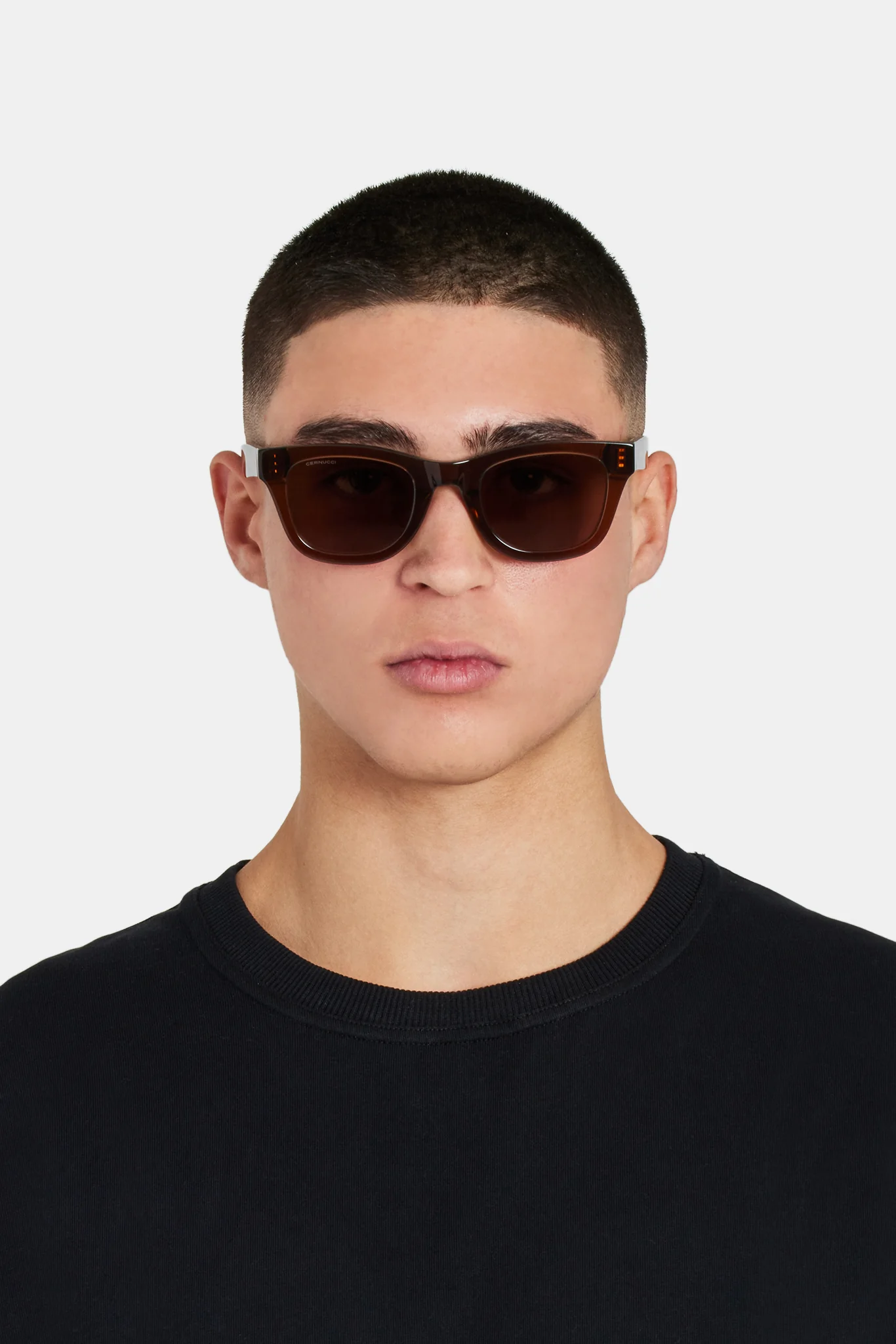 Rounded Square Acetate Frame Sunglasses - Brown - Image 4