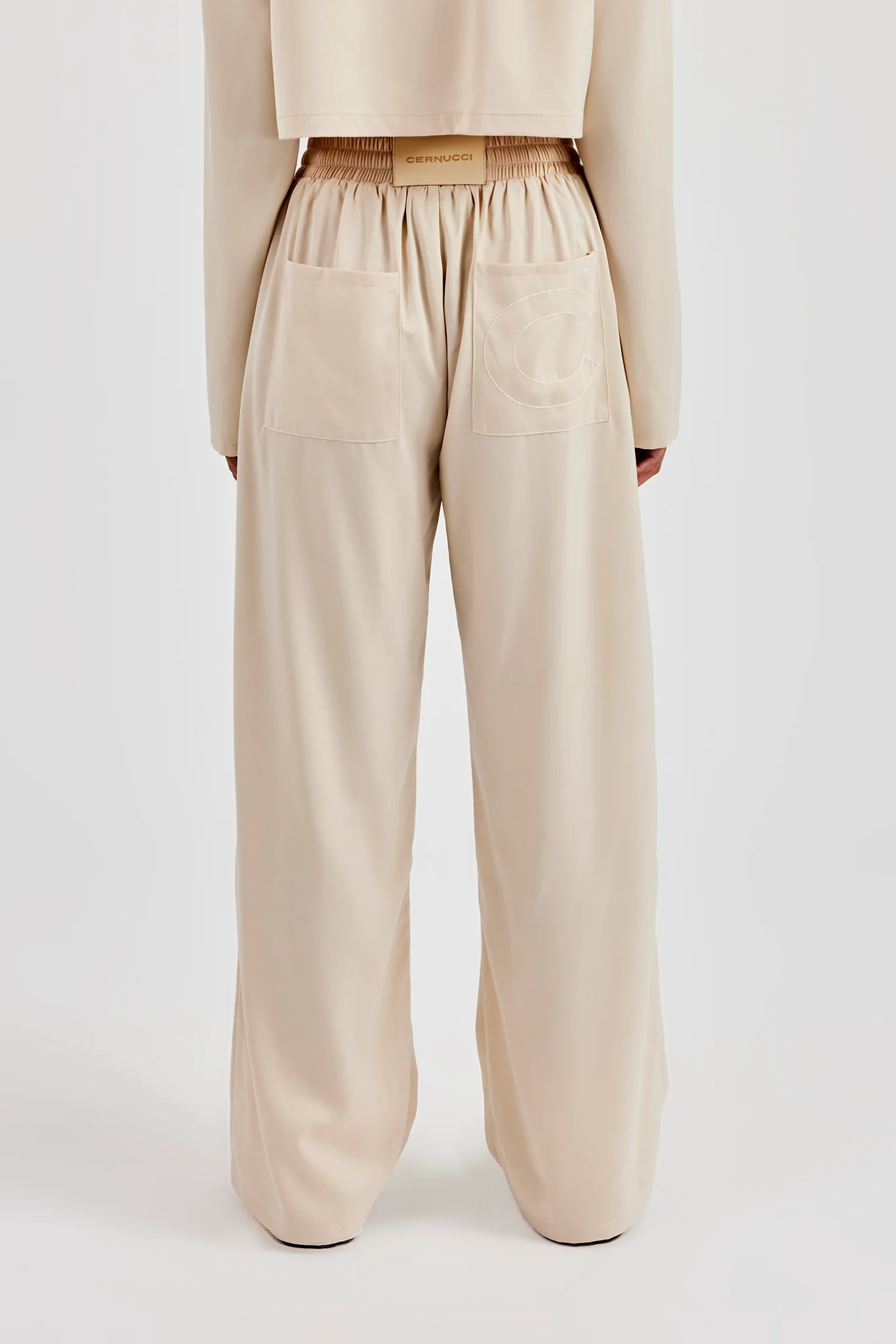 Satin Wide Leg Trouser - Beige - Image 8