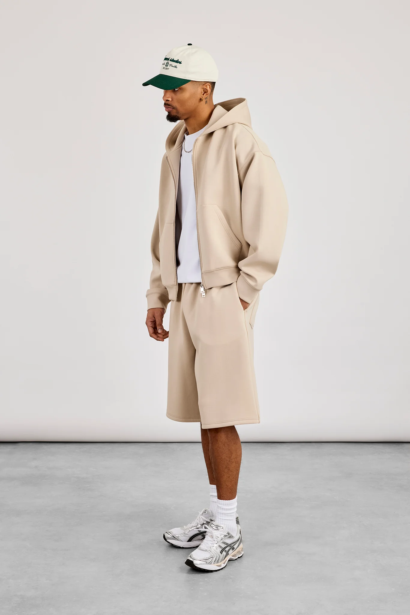 Scuba Boxy Zip Through Hoodie & Jort - Stone - Image 4