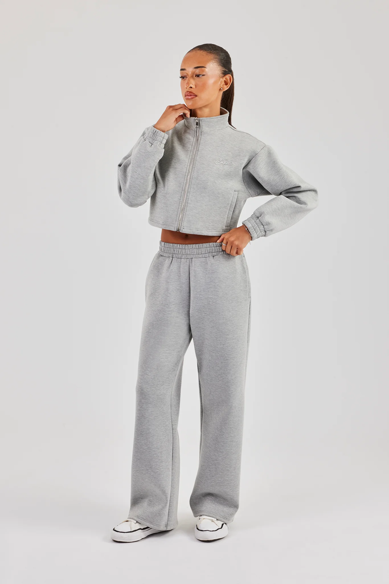 Scuba Funnel Neck Crop Jacket - Grey - Image 3