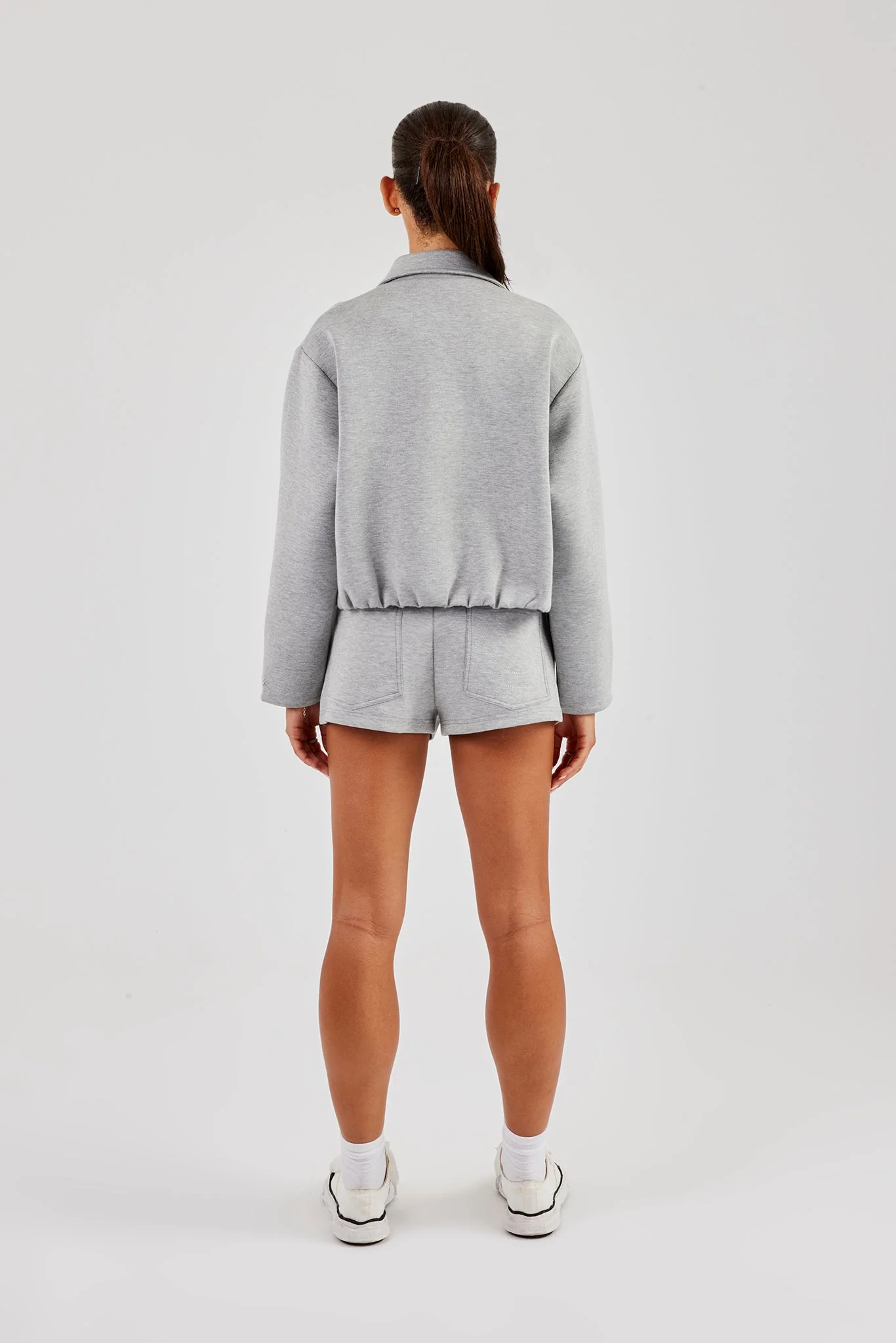 Scuba Funnel Neck Crop Jacket & Short - Grey - Image 4