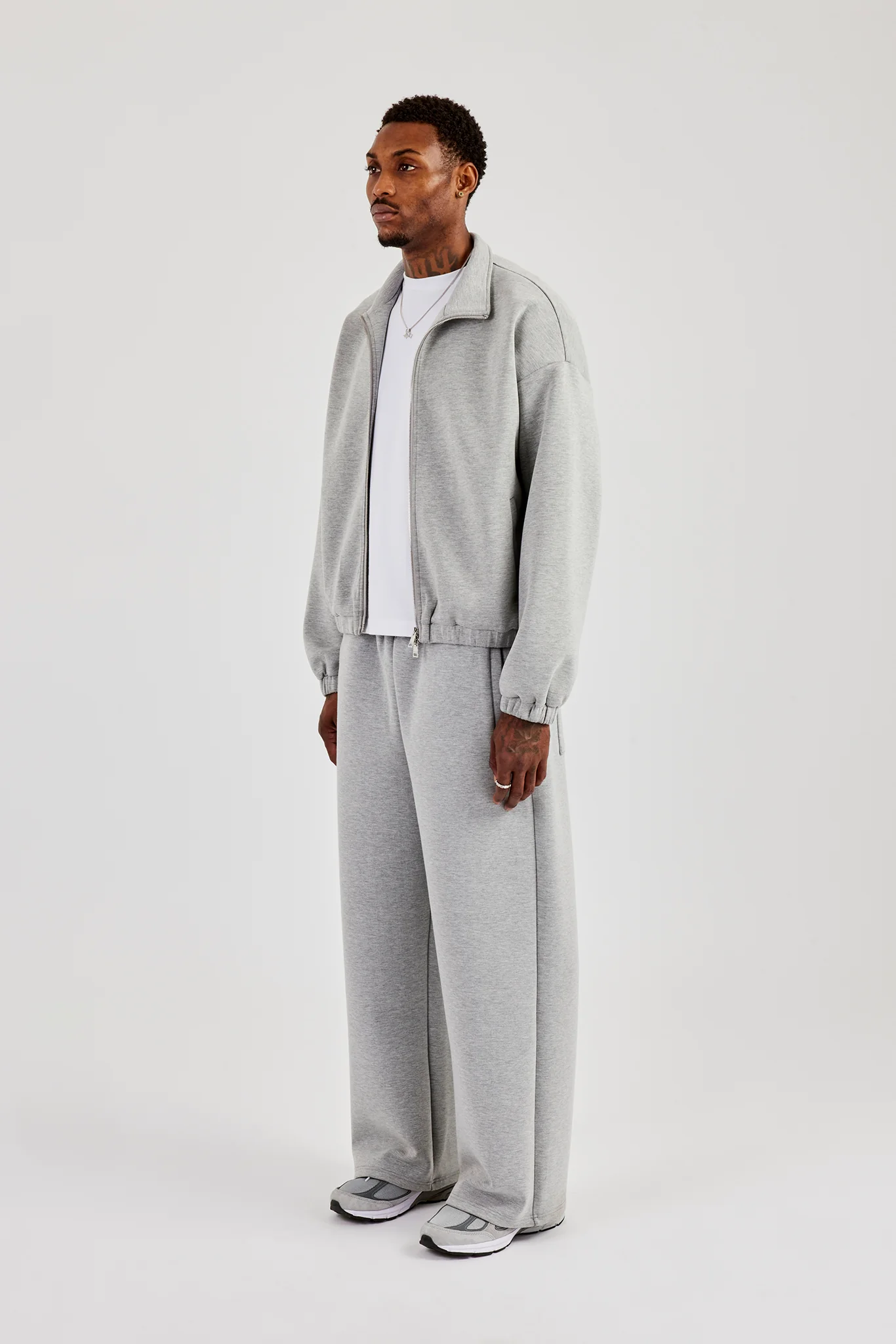Scuba Funnel Neck Jacket & Baggy Fit Trouser - Grey - Image 3
