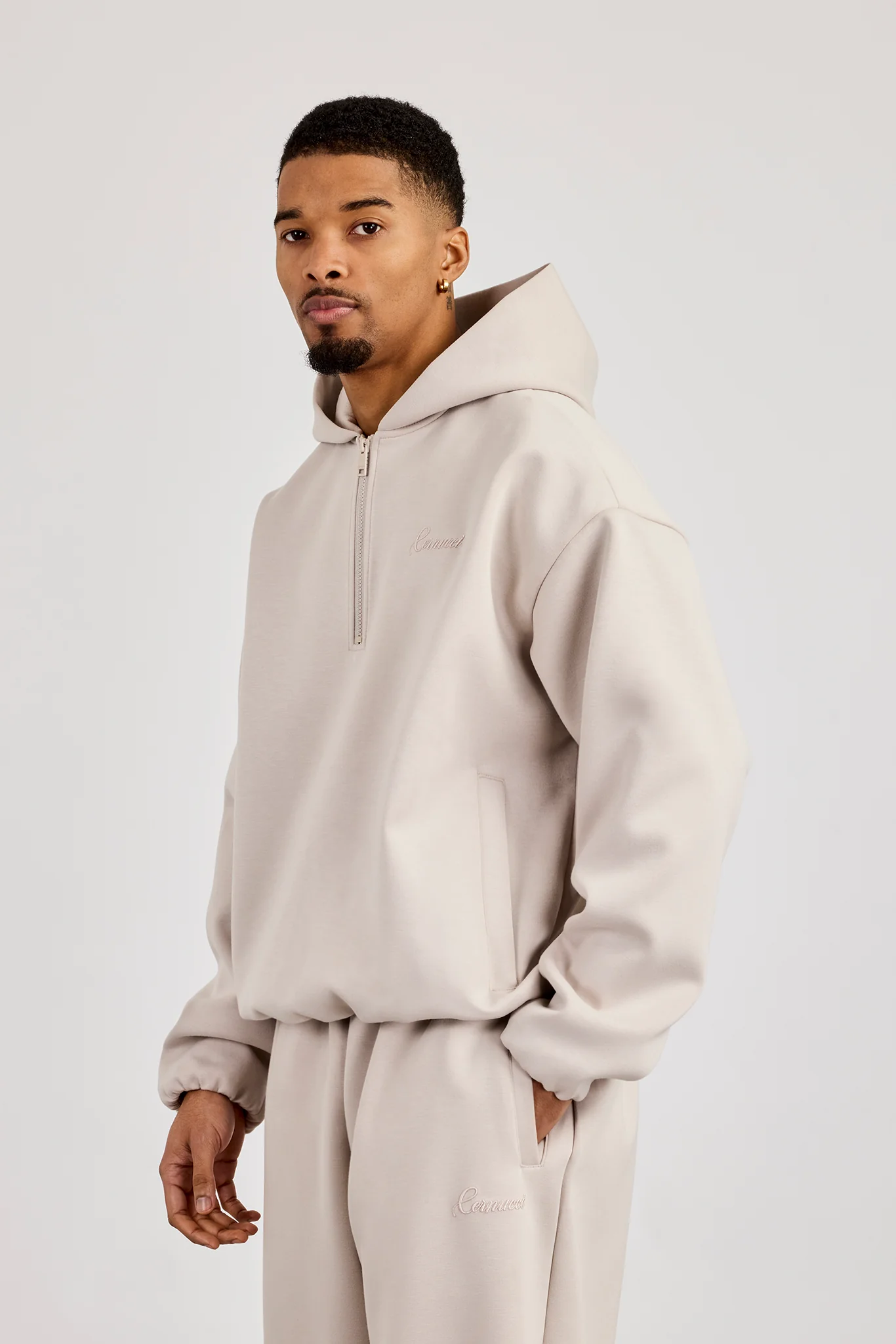 Scuba Half Zip Hoodie - Light Grey - Image 4