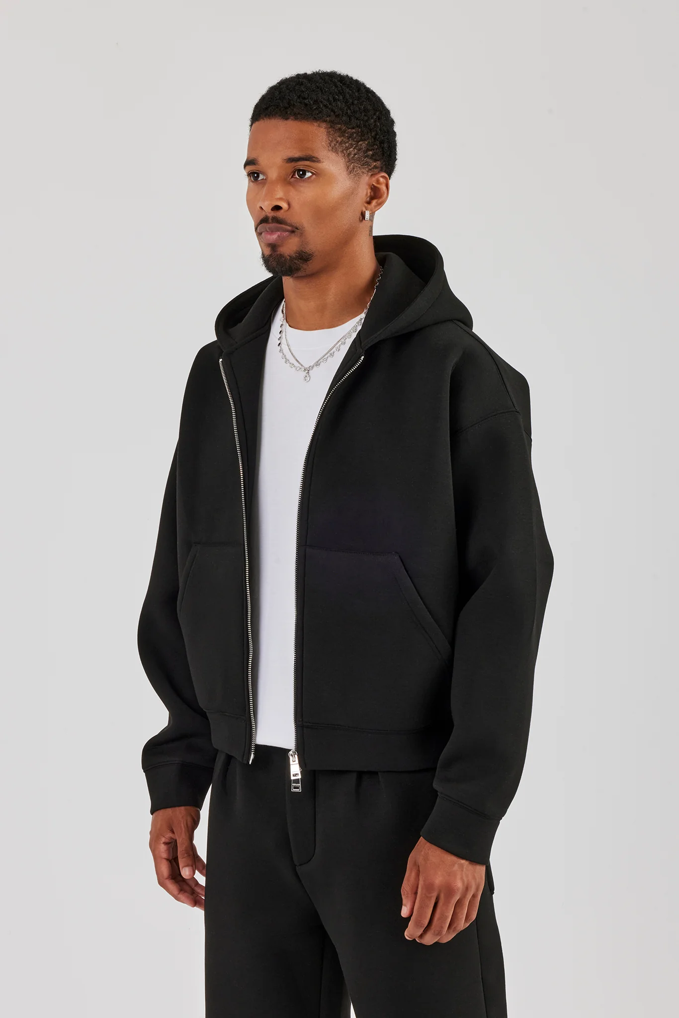 Scuba Zip Through Boxy Hoodie - Black - Image 3