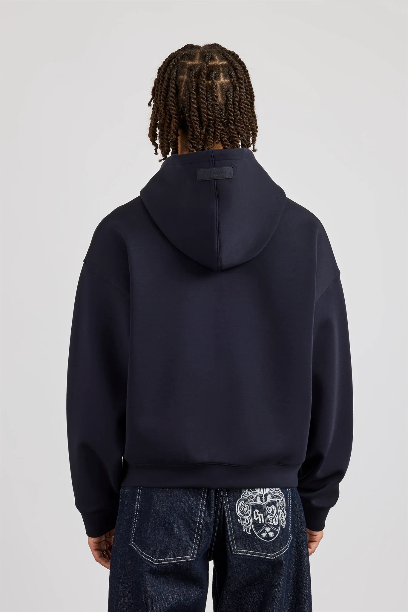 Scuba Zip Through Boxy Hoodie - Navy - Image 3