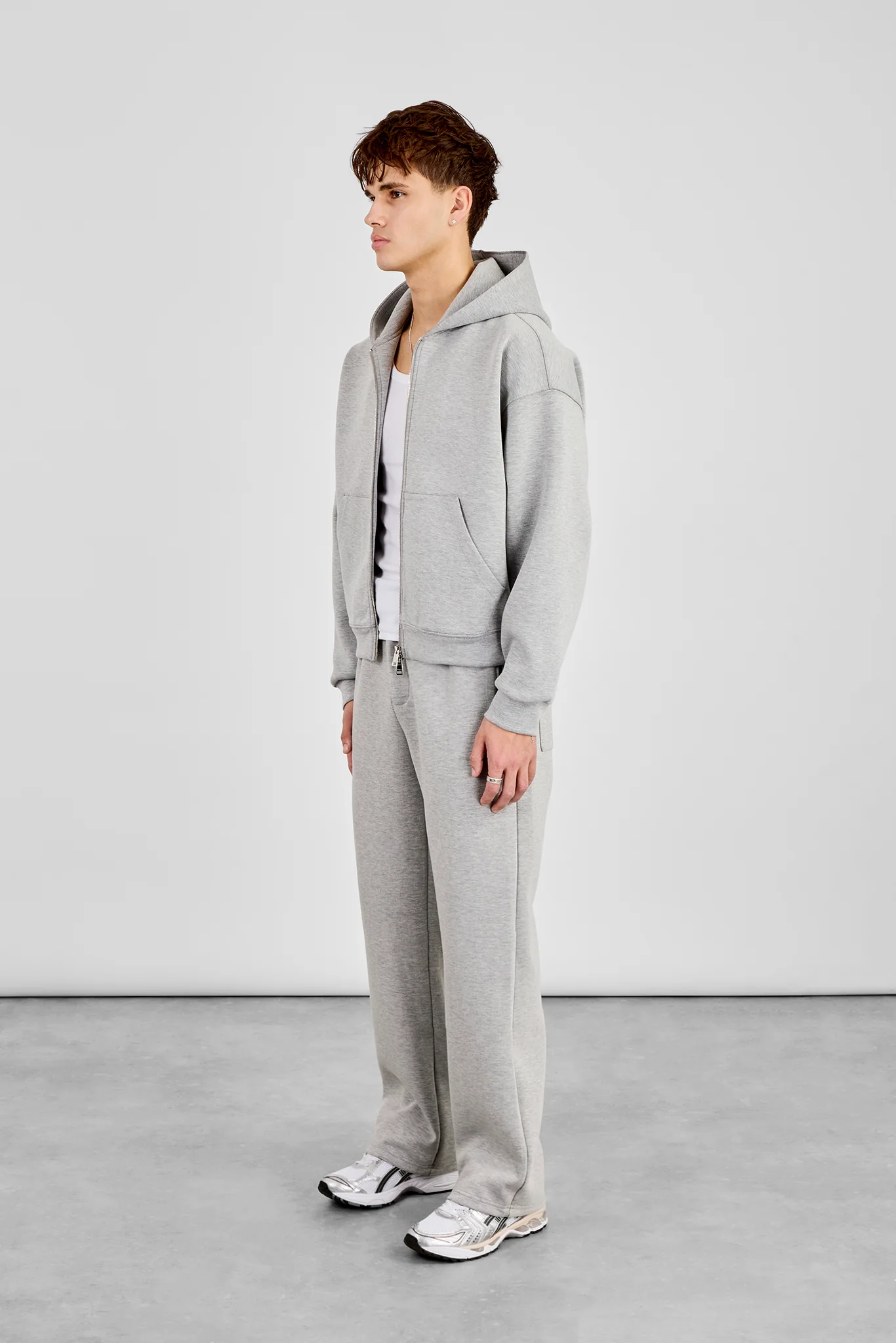 Scuba Zip Through Boxy Hoodie & Relaxed Scuba Trouser - Grey - Image 2