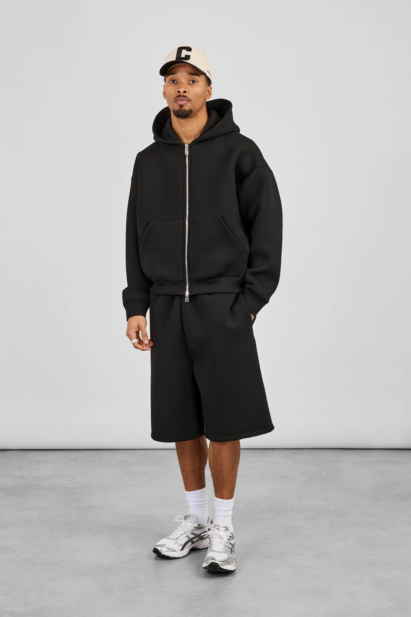 Scuba Zip Through Boxy Hoodie & Jort - Black - Image 2