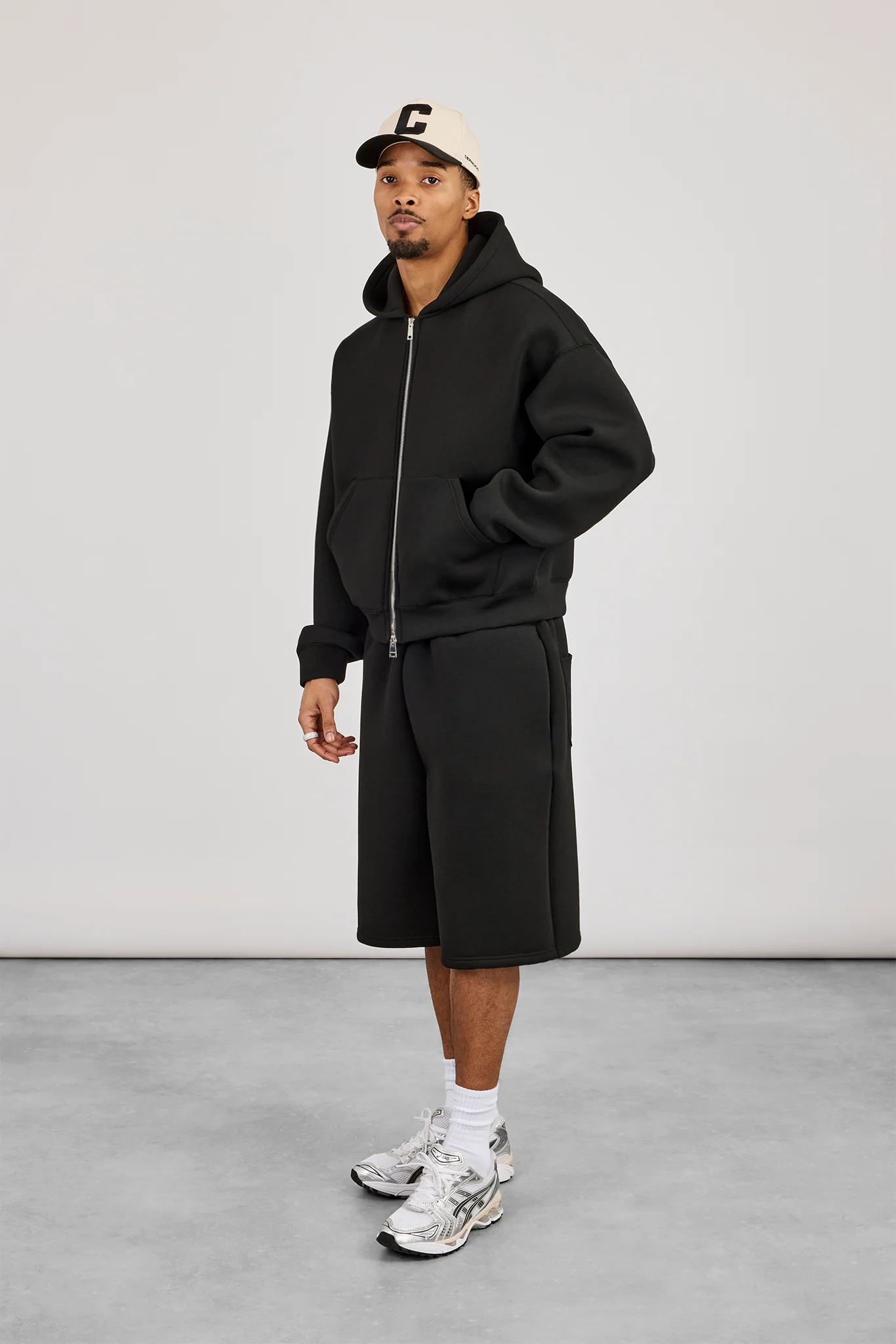 Scuba Zip Through Boxy Hoodie & Jort - Black - Image 4