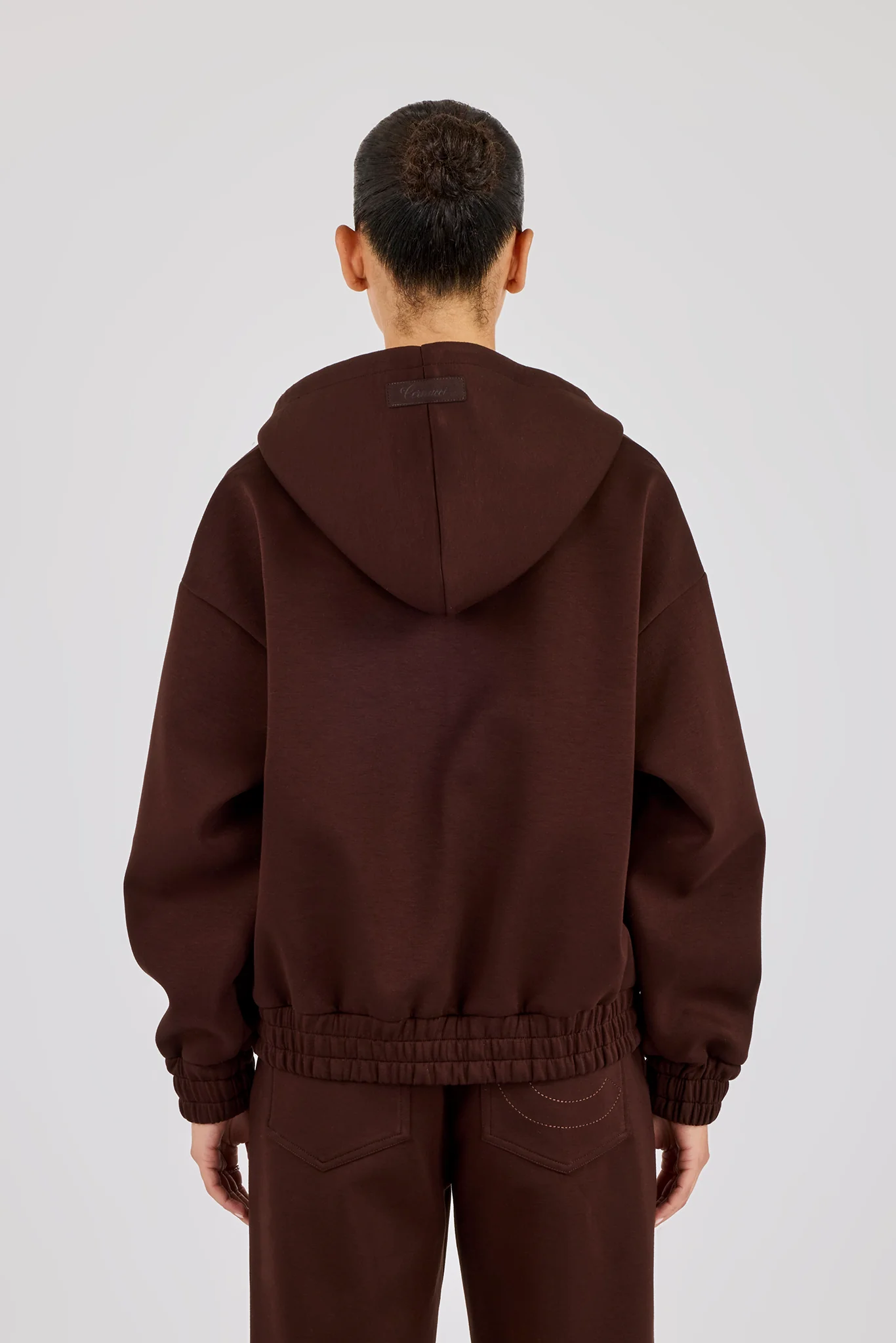 Scuba Zip Through Hoodie - Chocolate - Image 4