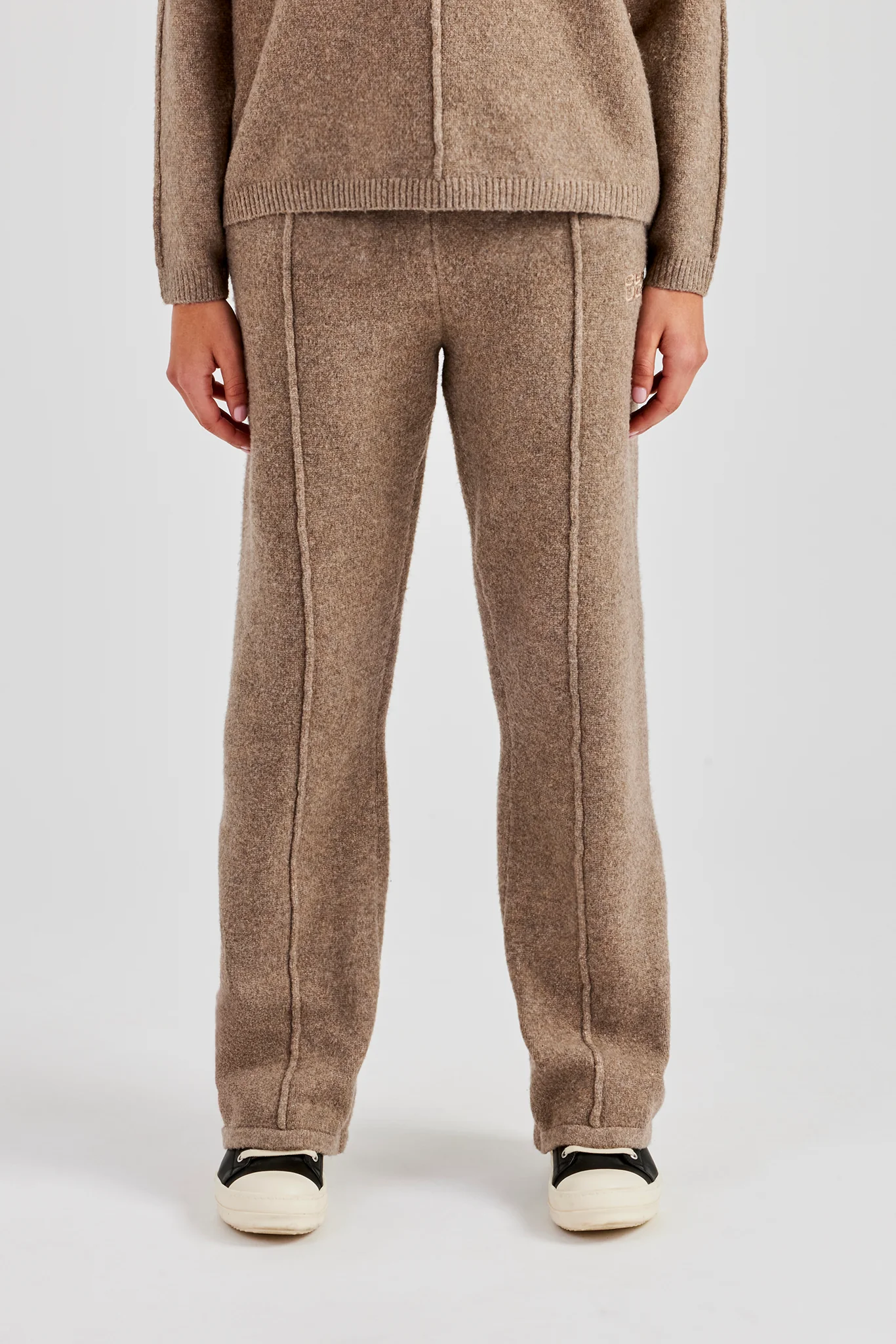 Seam Detail Knitted Wide Leg Jogger - Brown - Image 2