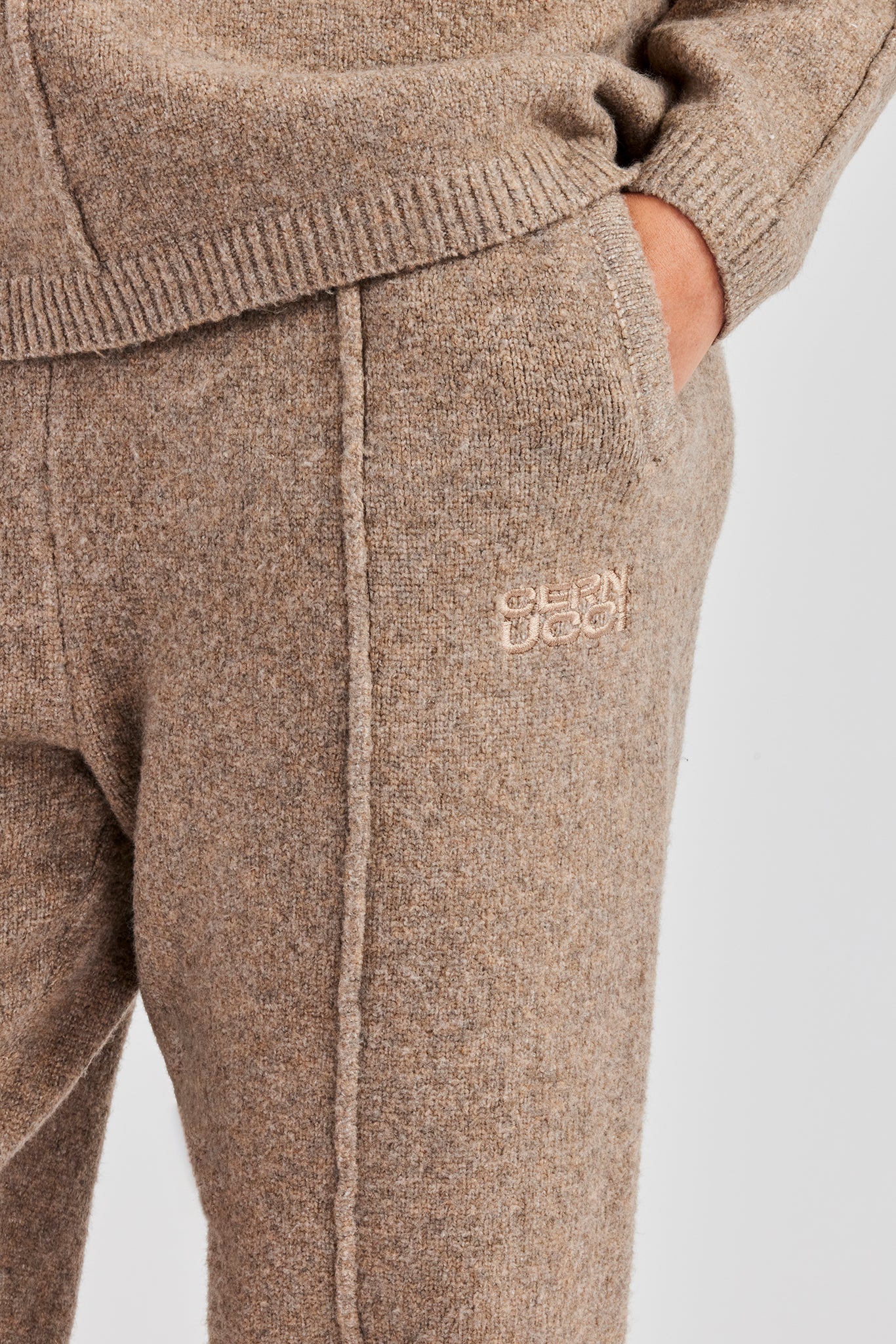 Seam Detail Knitted Wide Leg Jogger - Brown - Image 3