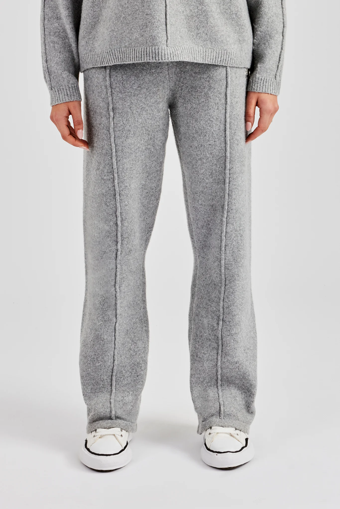 Seam Detail Knitted Wide Leg Jogger - Grey - Image 3