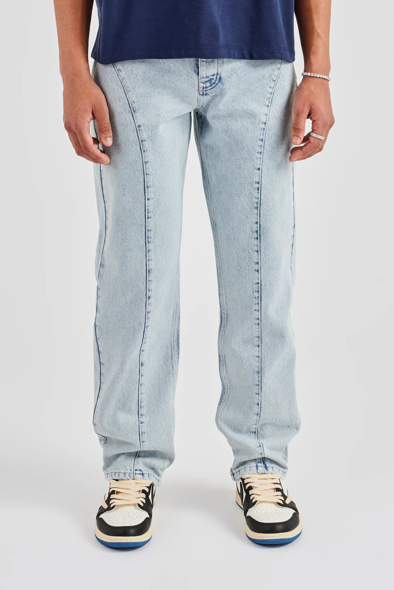 Seam Detail Straight Leg Jean - Light Blue - Image 2