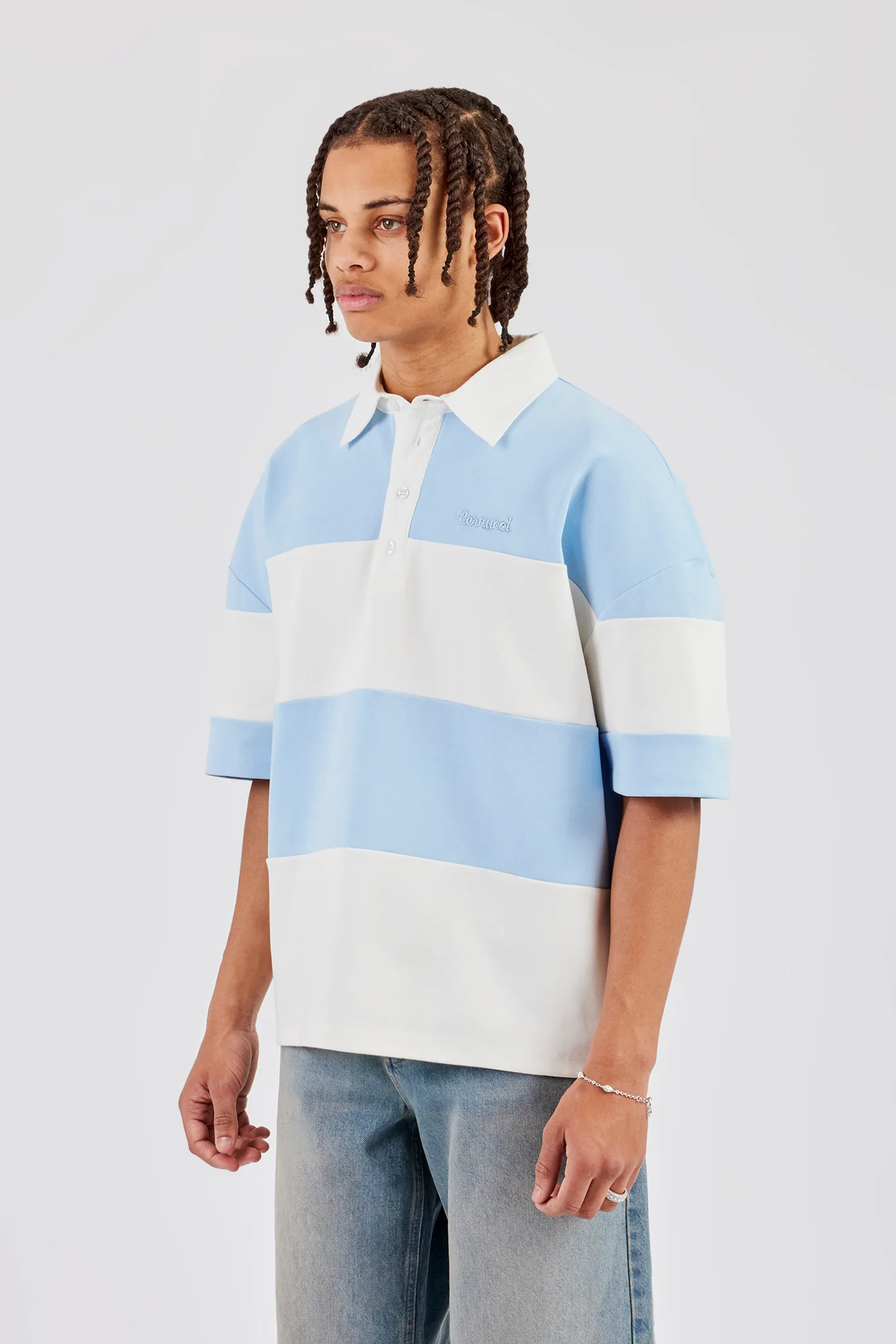 Short Sleeve Boxy Rugy Polo - Blue - Image 3