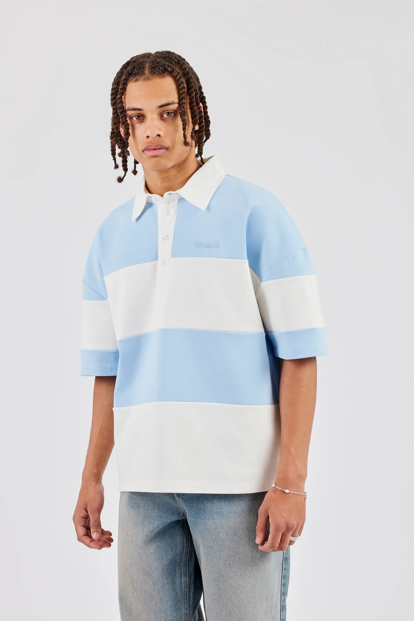 Short Sleeve Boxy Rugy Polo - Blue - Image 4